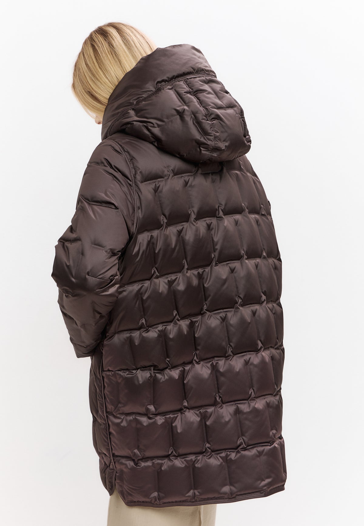 Hooded Mid-Length Down Puffer Coat - Brown