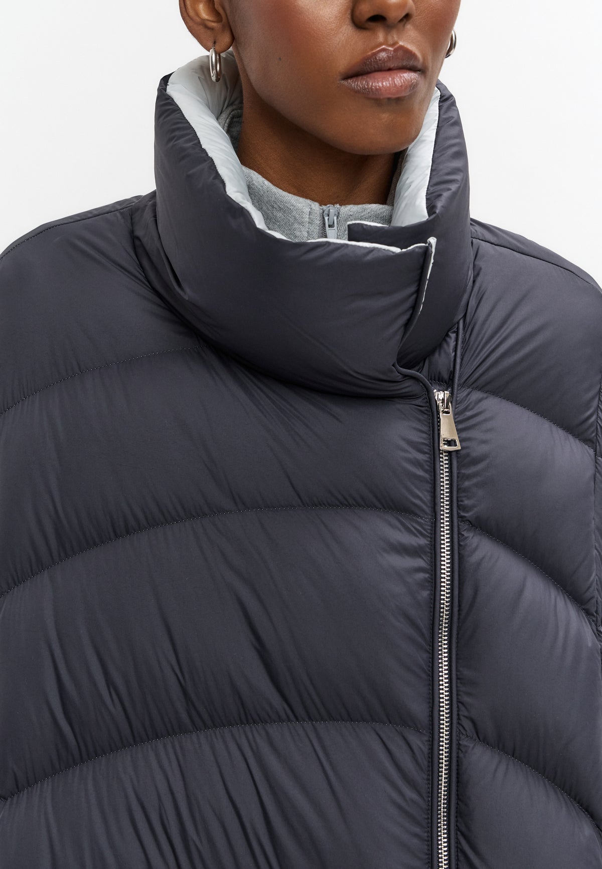 Piumino lungo trapuntato a chevron – Blu