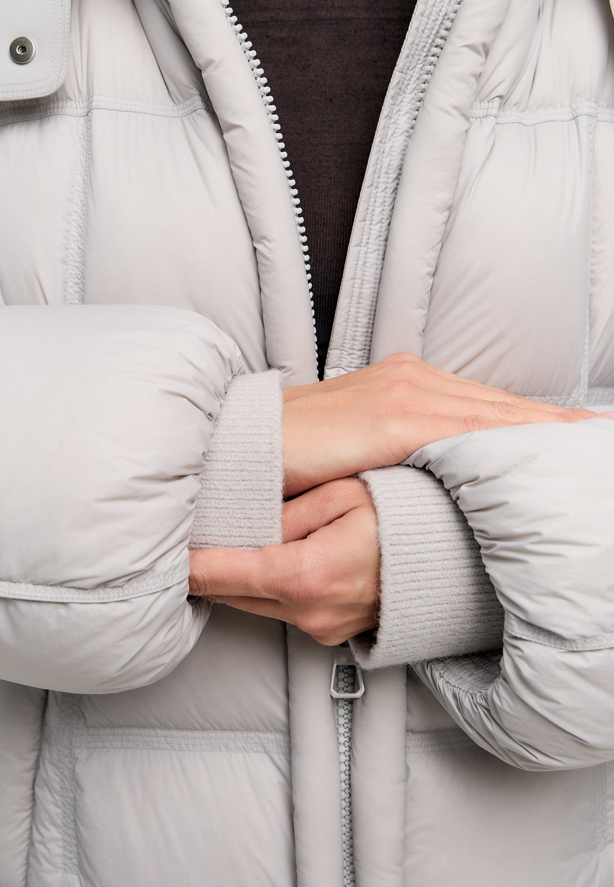 Long Quilted Down Puffer Coat - Grey