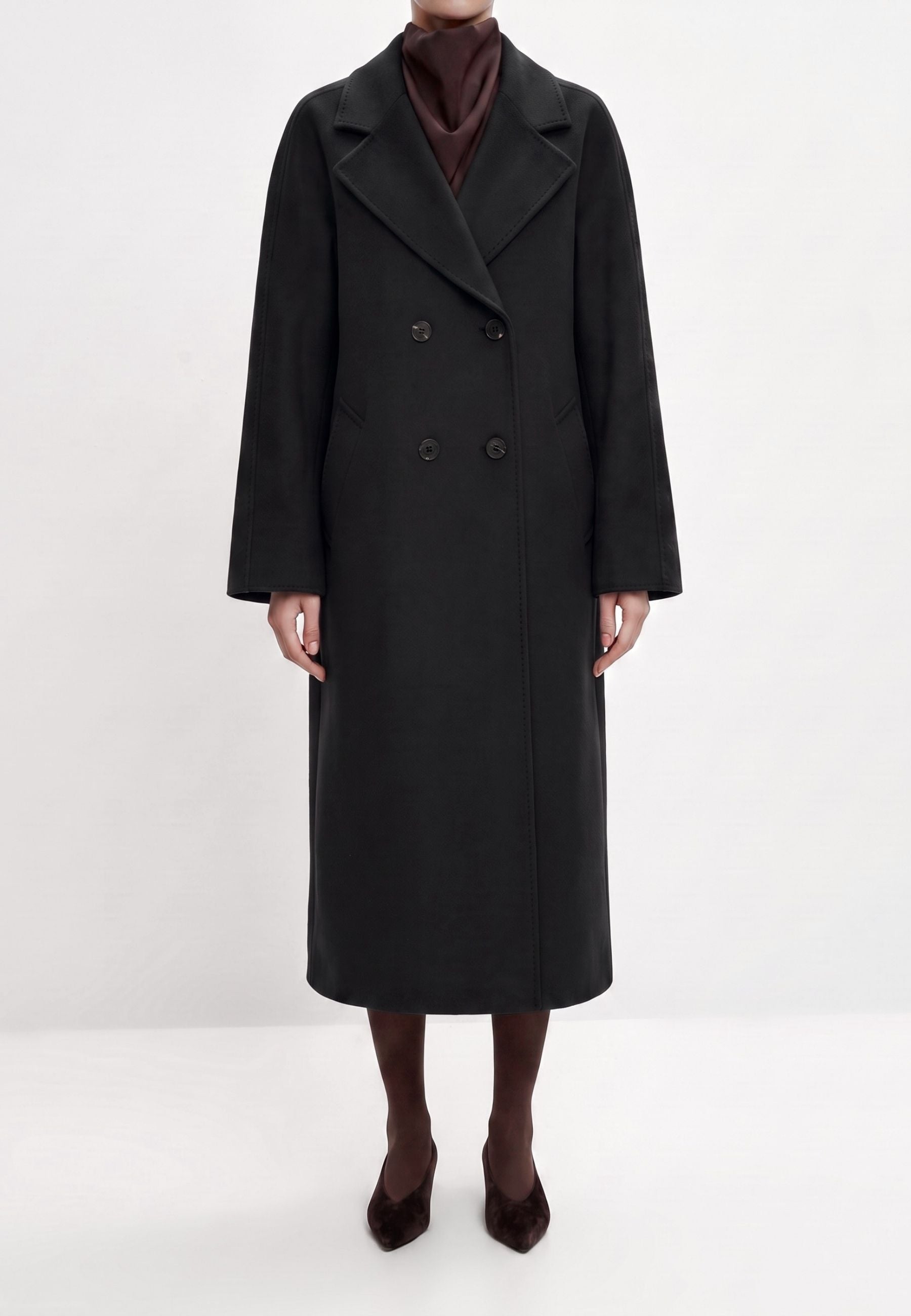 Manteau croisé ceinturé – Noir