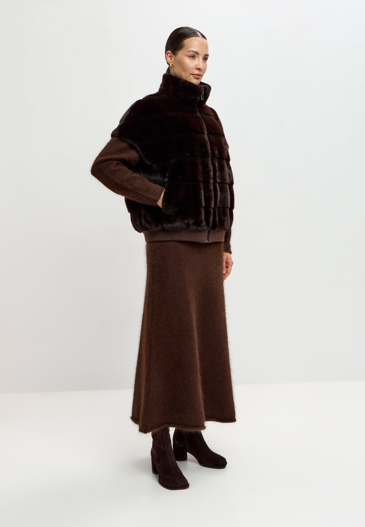 Faux Fur Zip-Up Vest - Chocolate