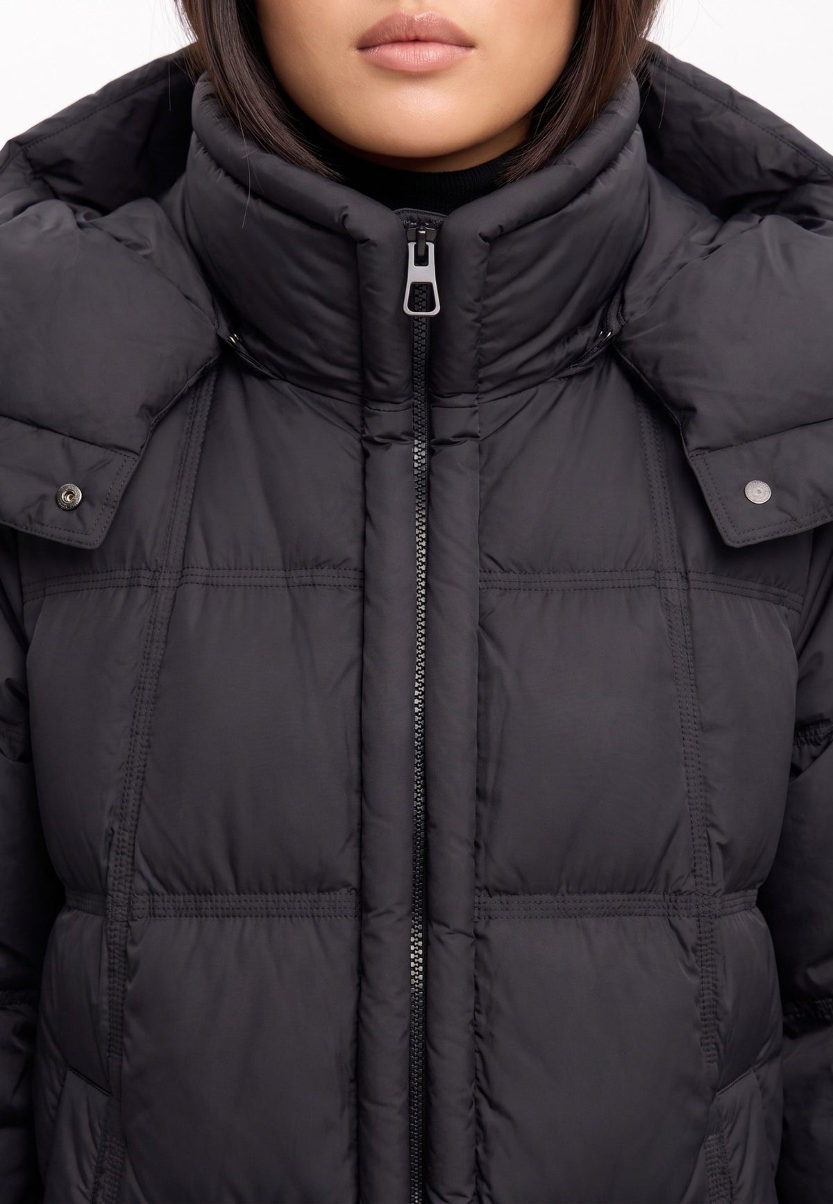 Long Quilted Down Puffer Coat - Black