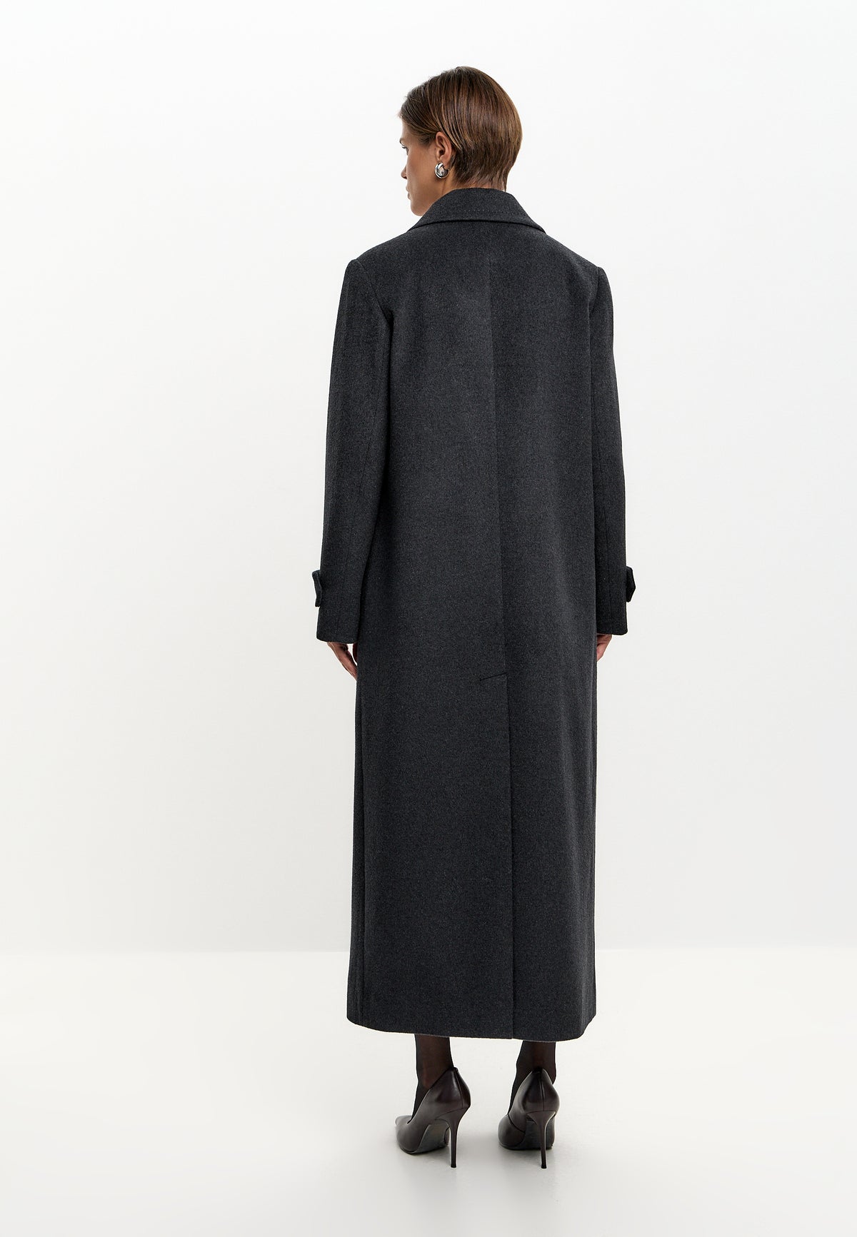 Double Breasted Wool Blend Coat - Graphite