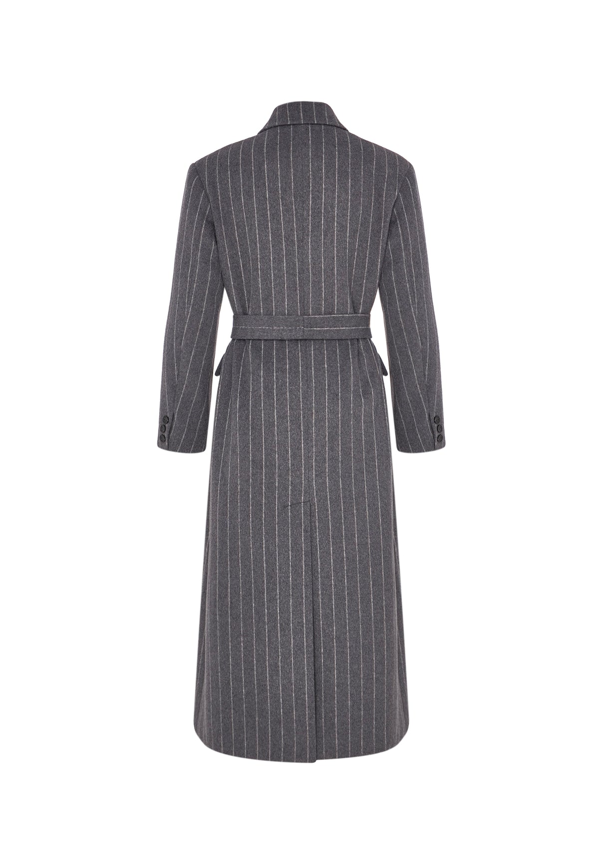 Pinstripe Wool Blend Long Coat