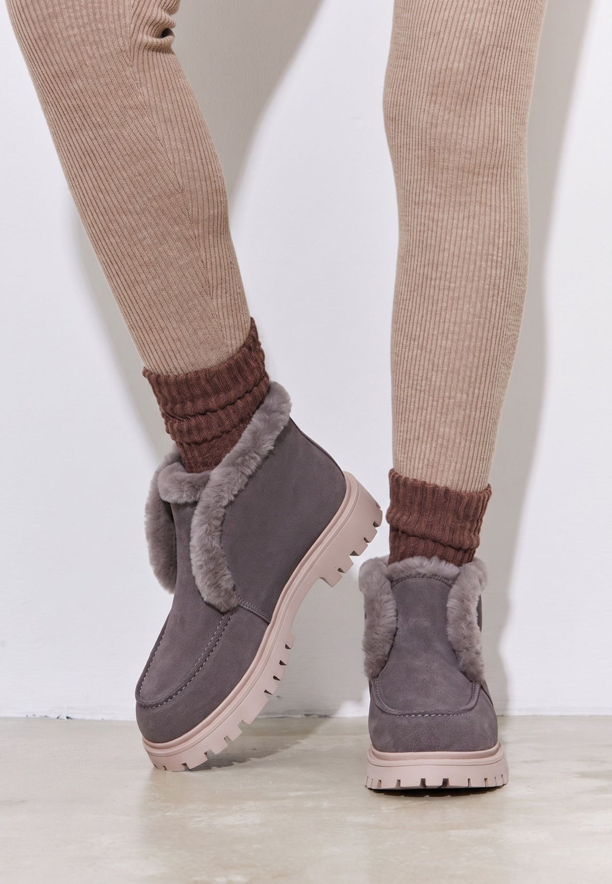 Suede Ankle Winter Boots - Smoky Grey