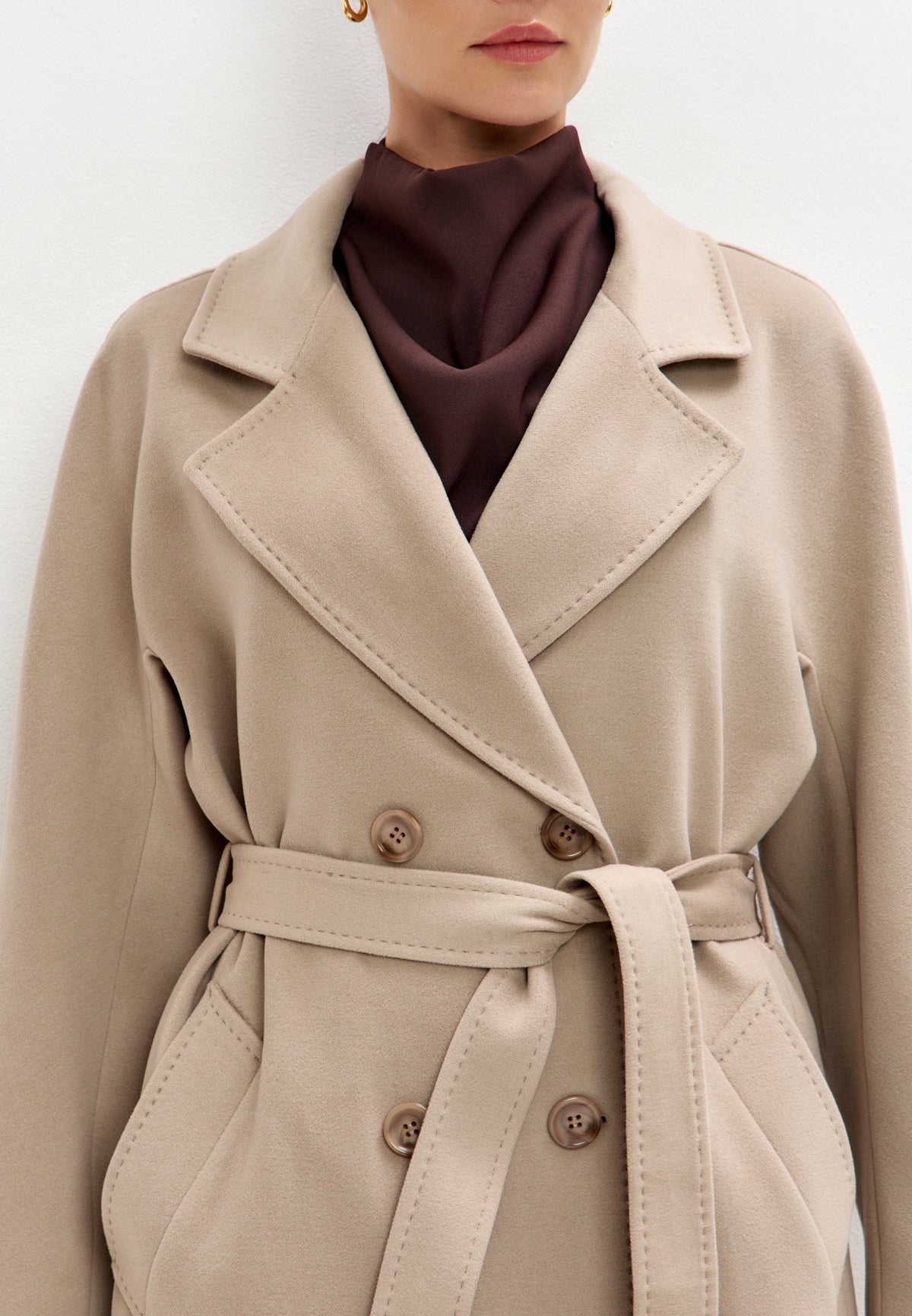 Belted Double-Breasted Coat - Milky