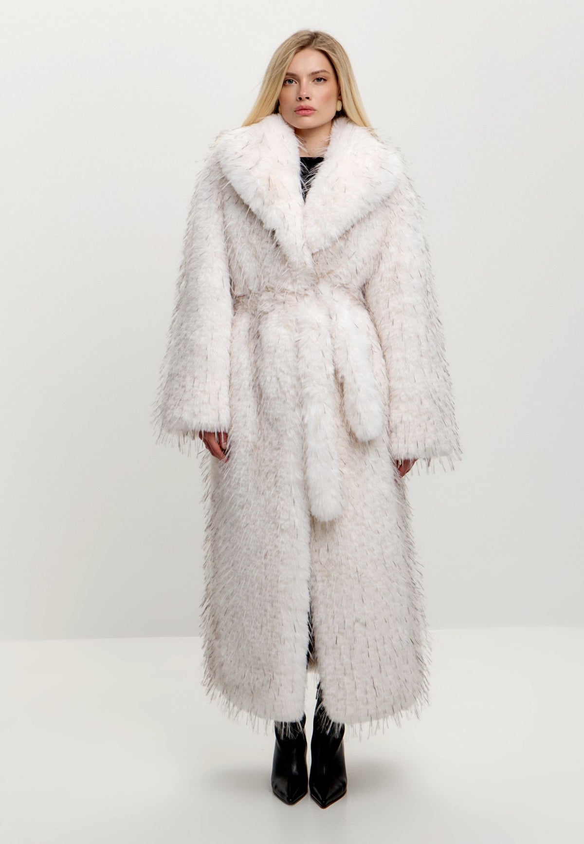 Couture maxi jas van imitatiebont – Sabelbruin