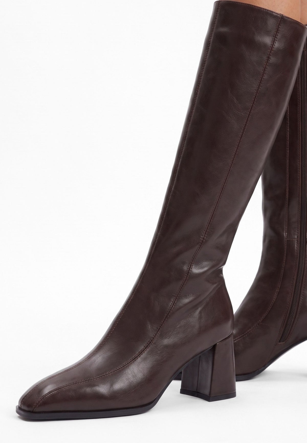 Bottes à talon bloc en cuir – Marron