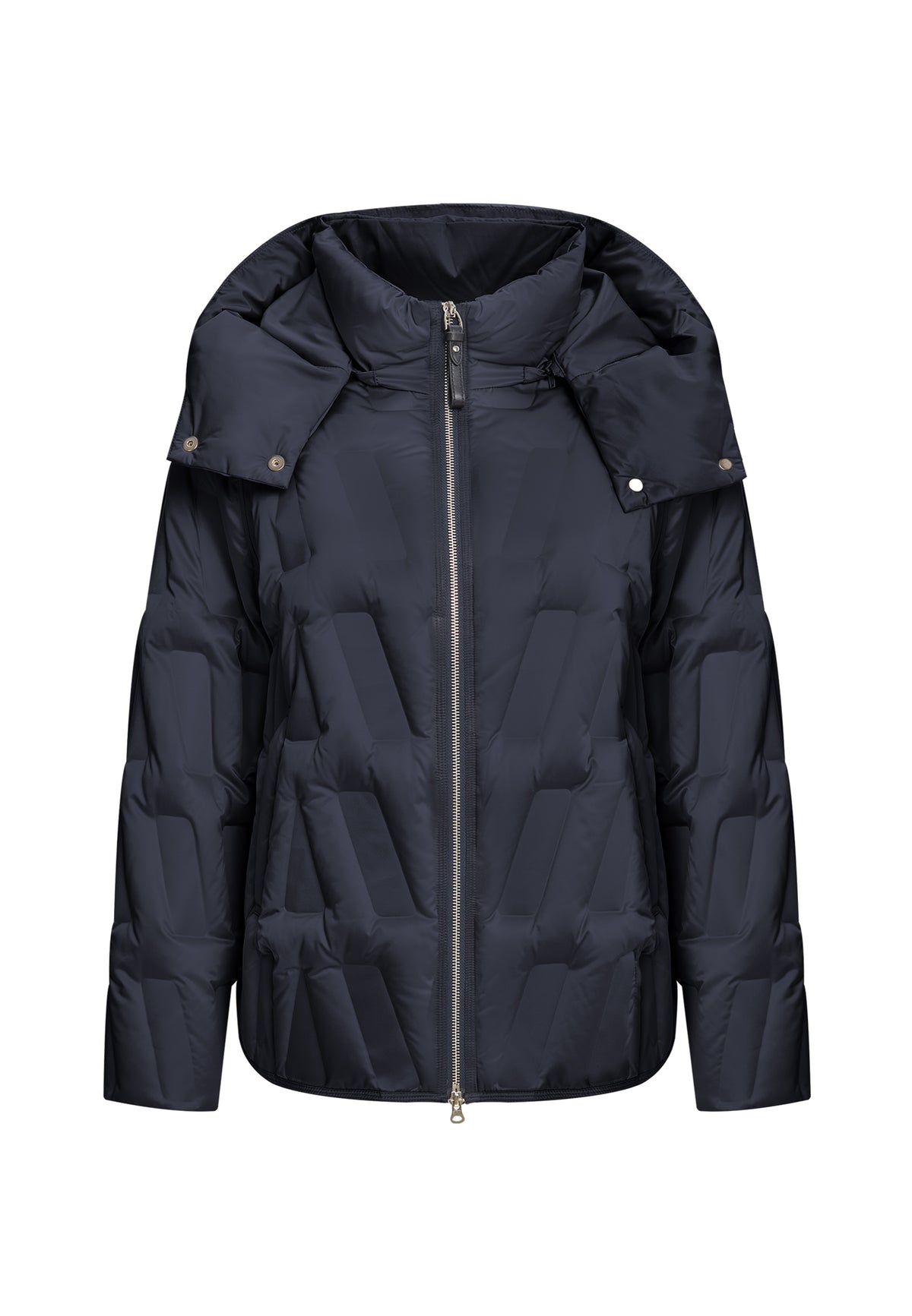 Chaqueta corta acolchada con capucha y diseño chevron – Azul