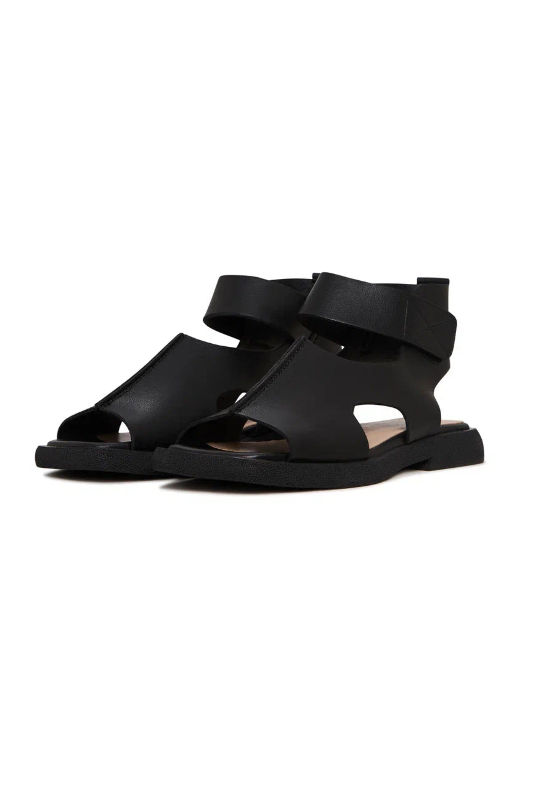 Black Leather Ankle Strap Sandals