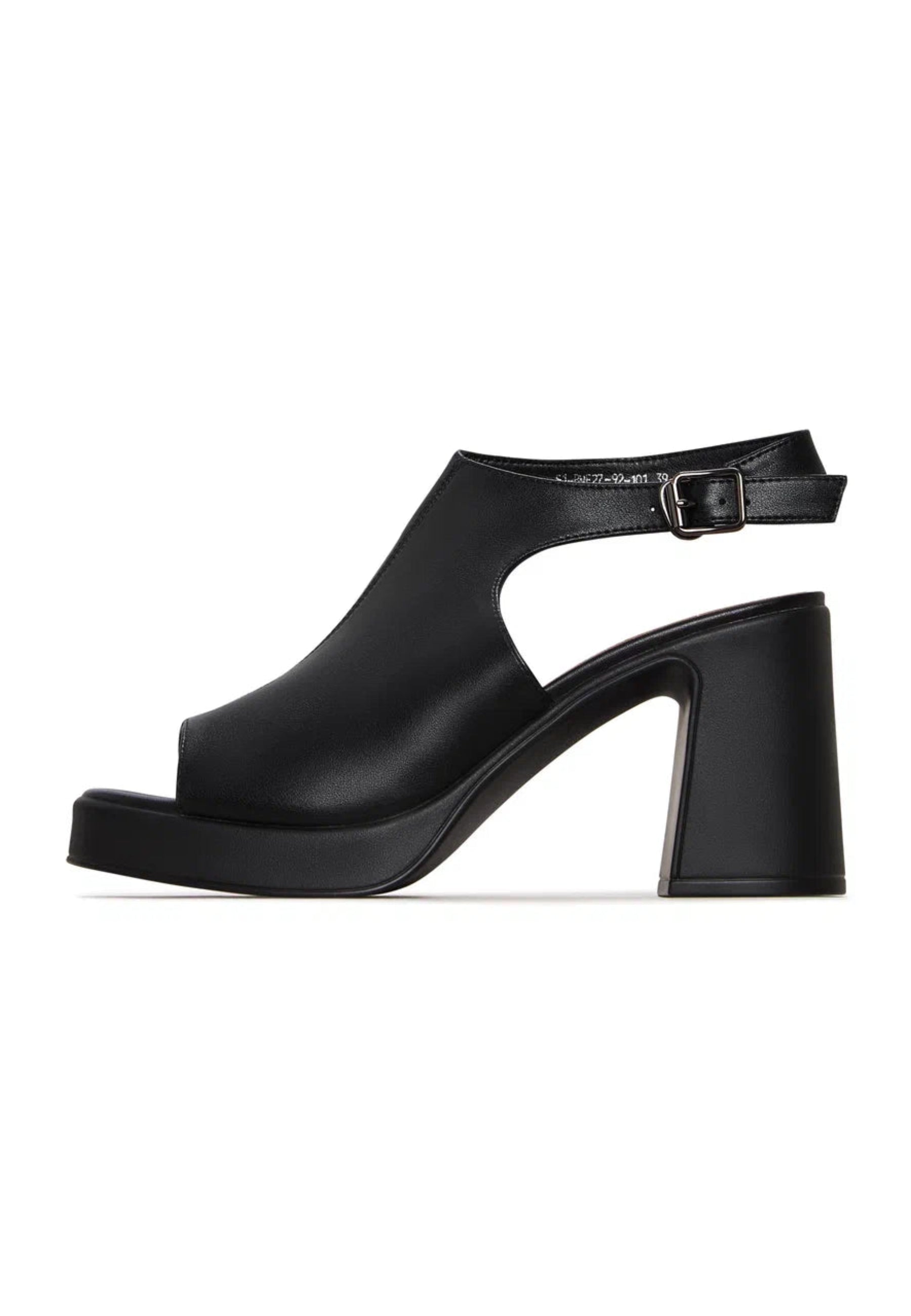 Black Leather Block Heel Sandals