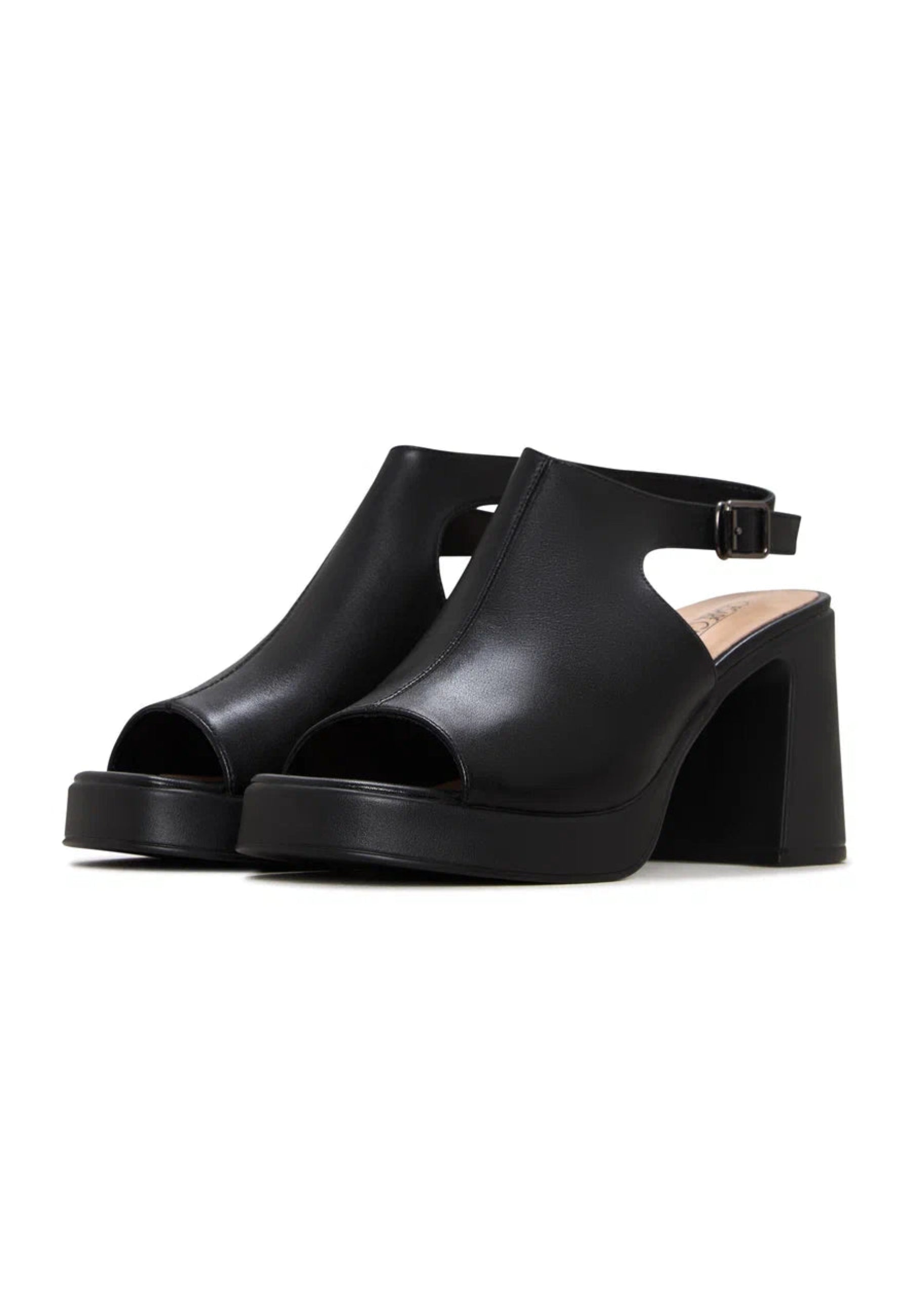 Black Leather Block Heel Sandals