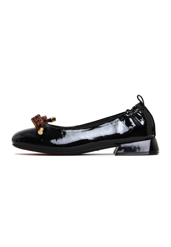 Patent Leather Embellished Ballet Flats - Black