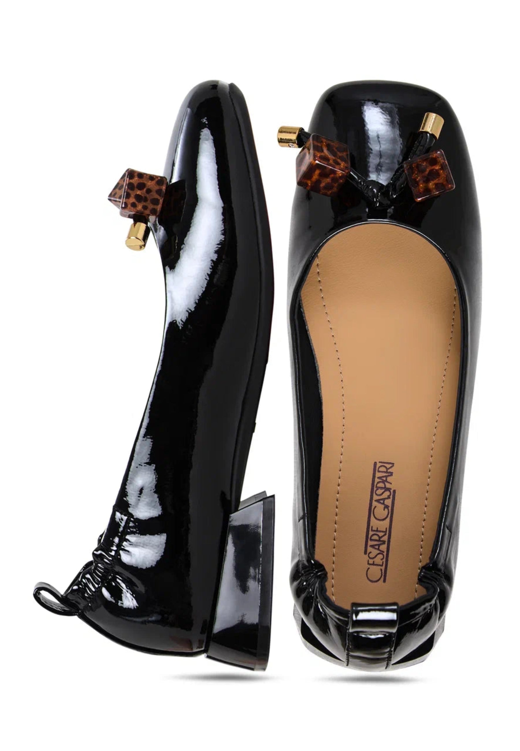 Patent Leather Embellished Ballet Flats - Black