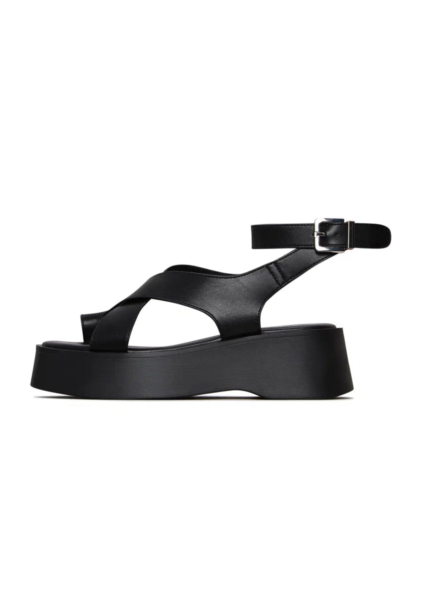 Suede Cross-Strap Sandals - Black