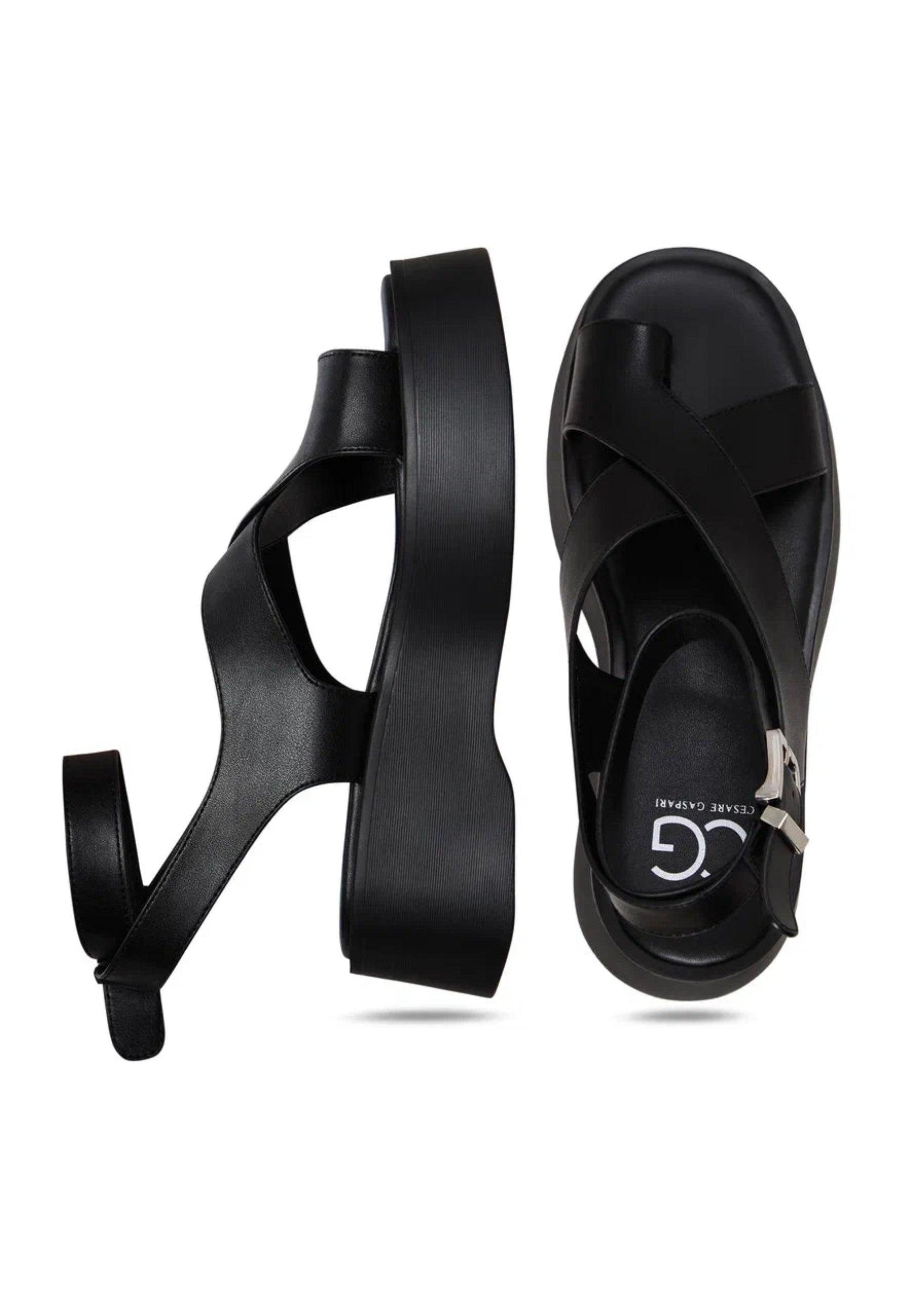 Suede Cross-Strap Sandals - Black