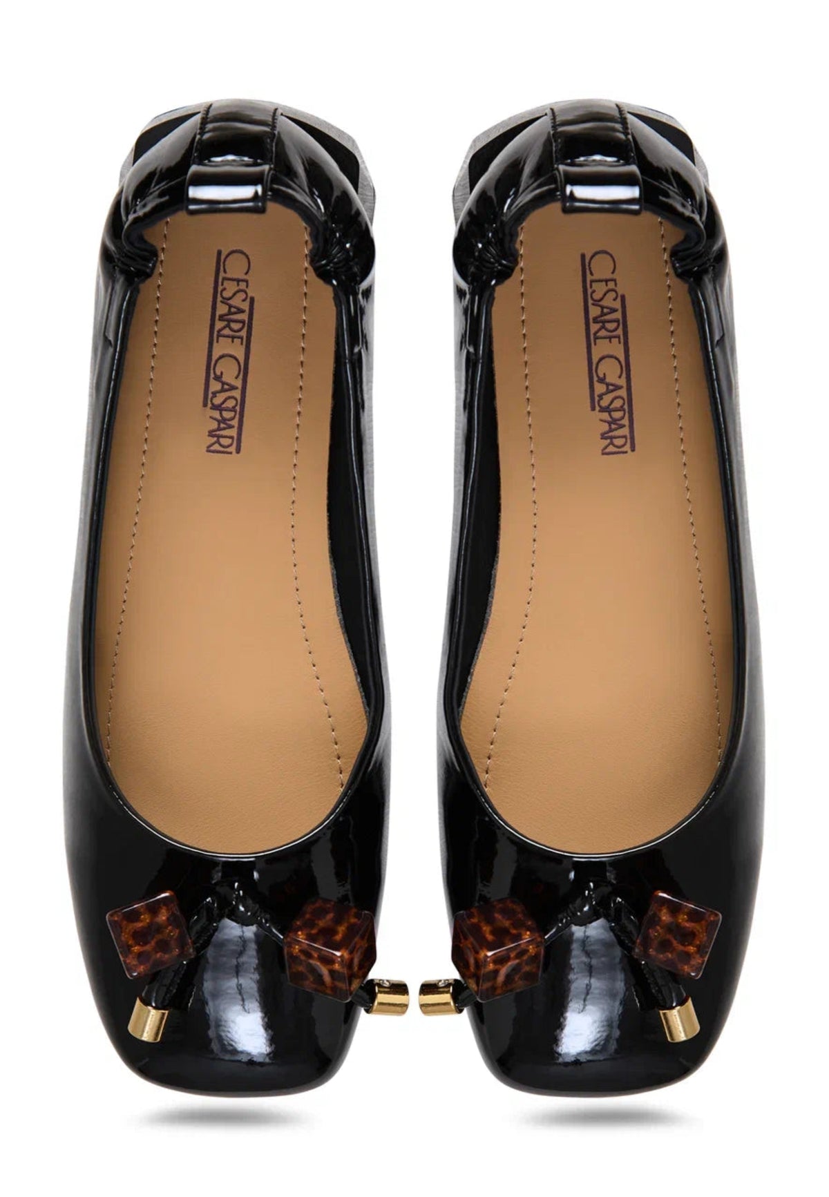 Patent Leather Embellished Ballet Flats - Black