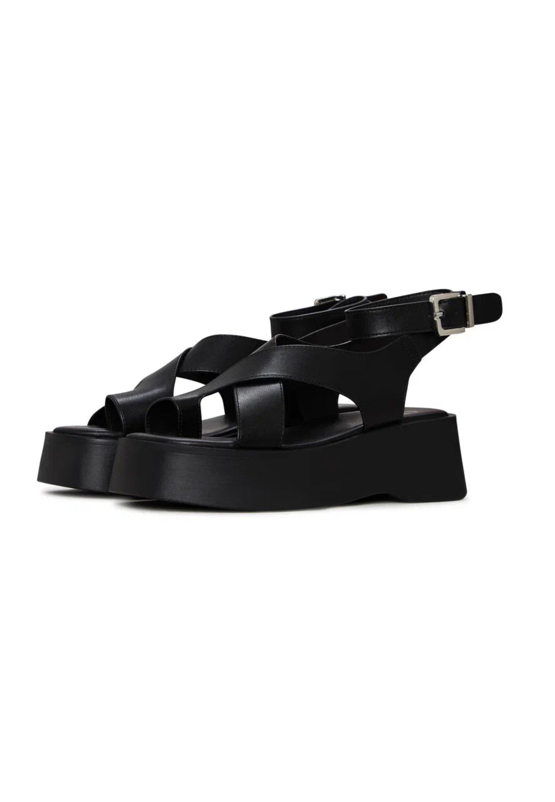 Suede Cross-Strap Sandals - Black