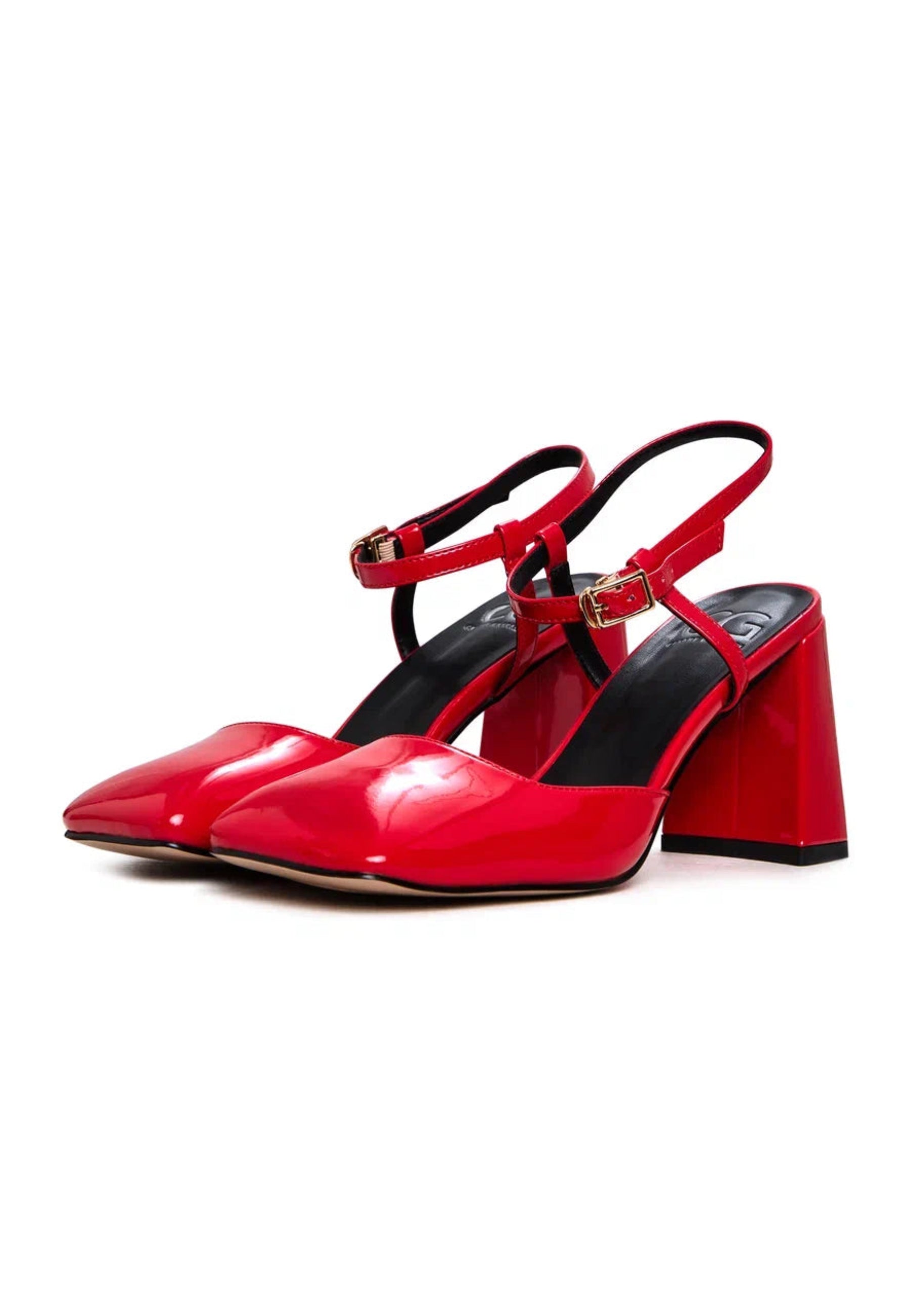 Patent Block Heel Pumps - Red