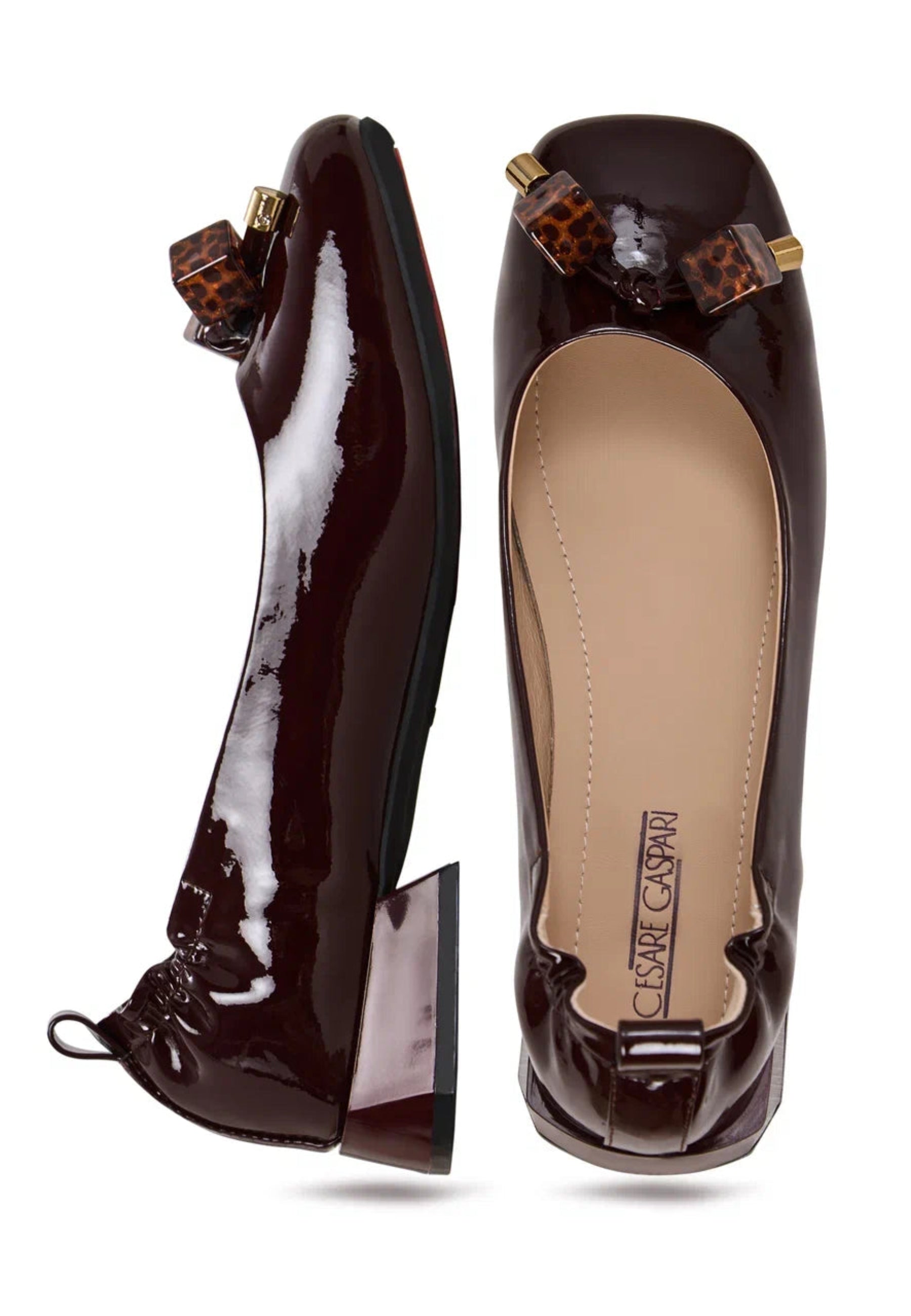 Patent Leather Embellished Ballet Flats - Bordeaux