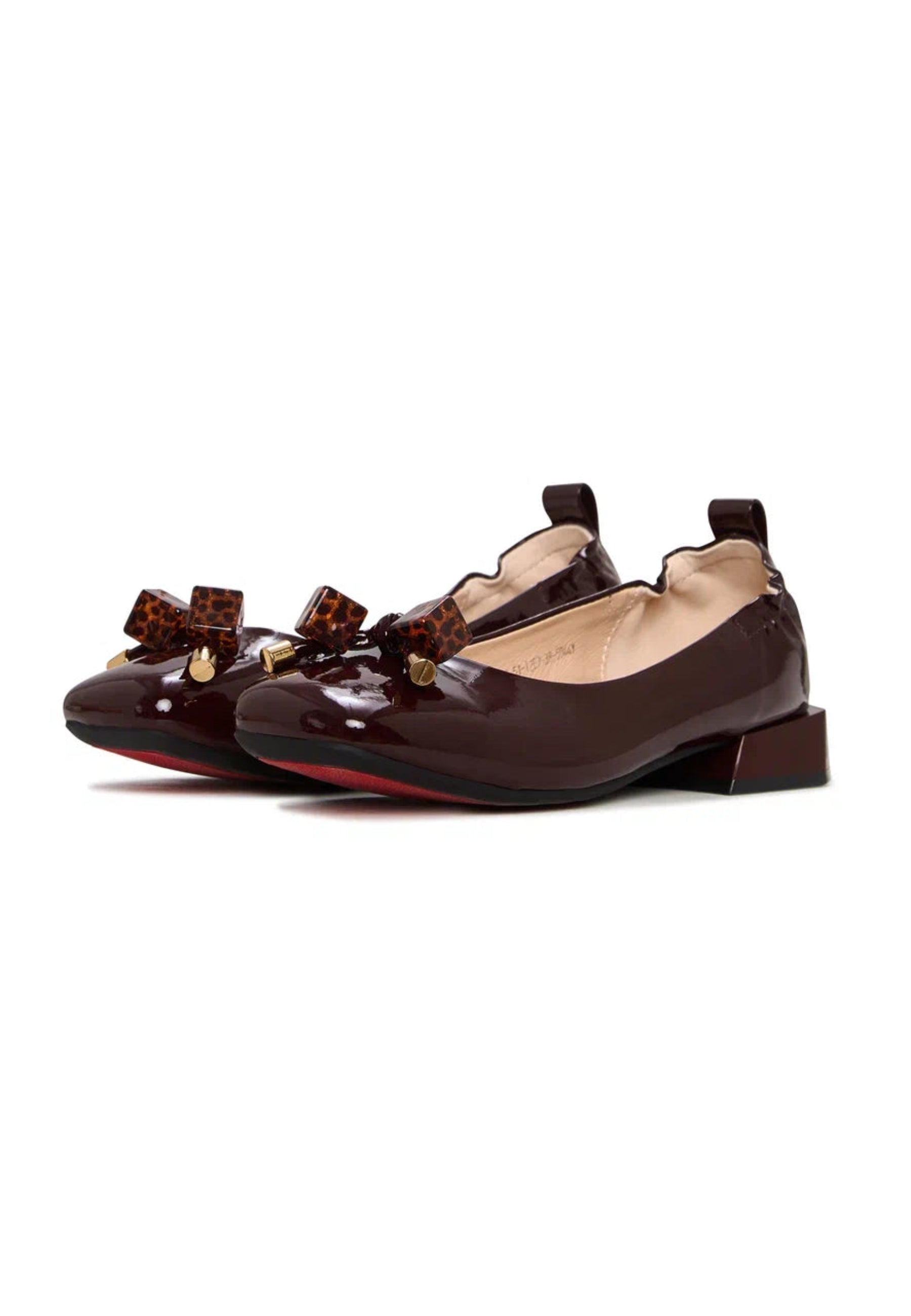 Patent Leather Embellished Ballet Flats - Bordeaux