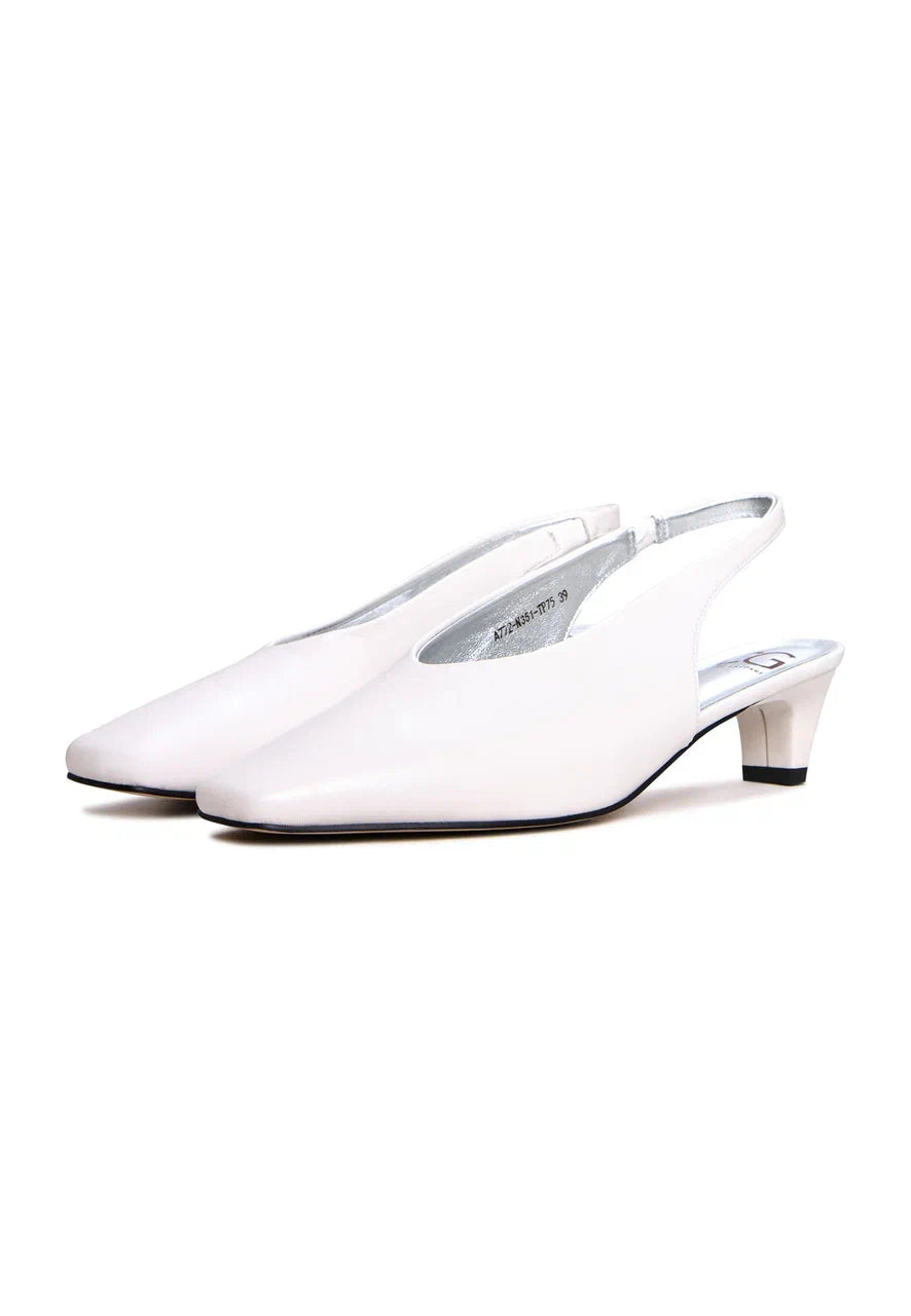 Slingback Heels with Square Toe - White