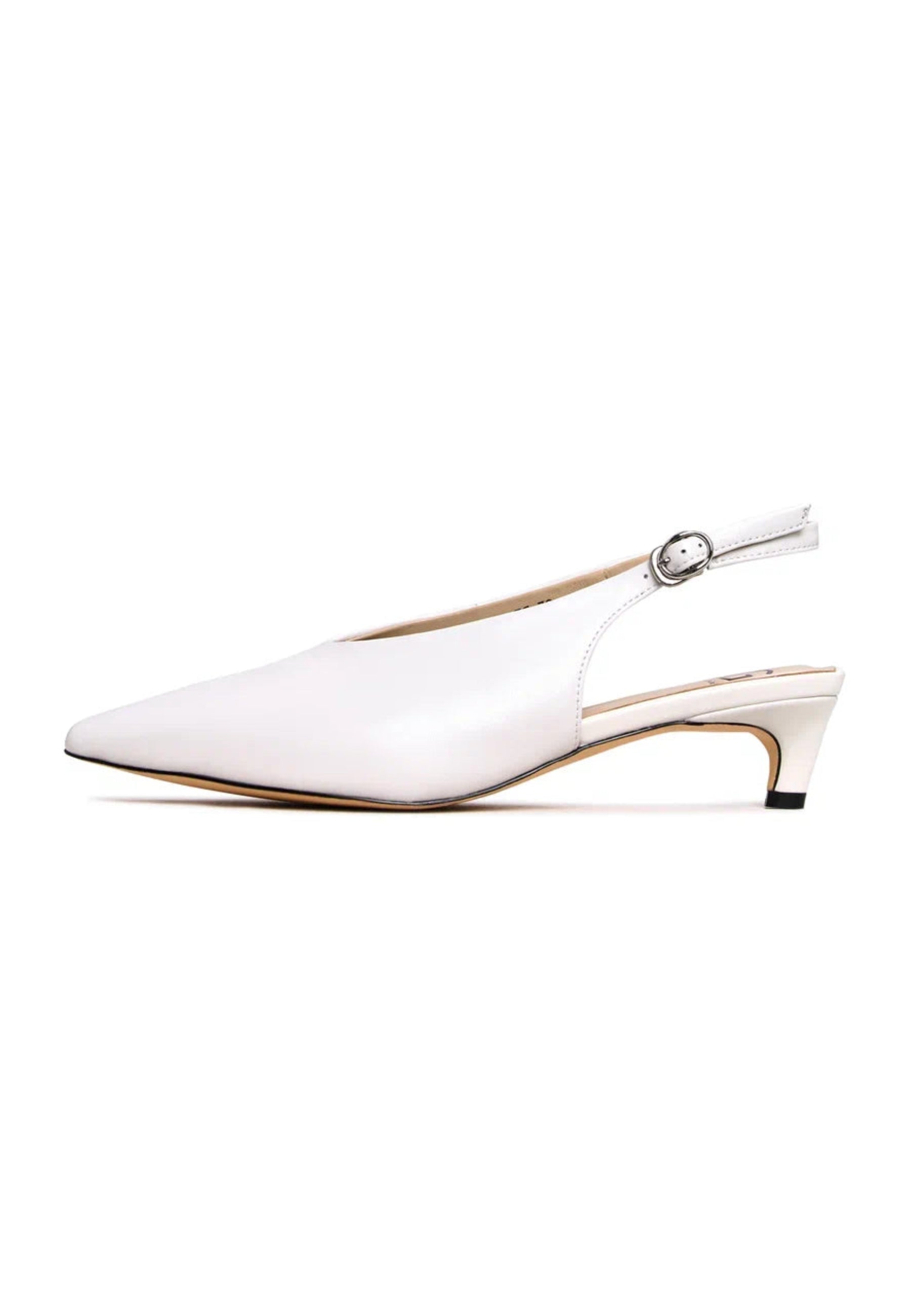 Minimalist Slingback Kitten Heels - White