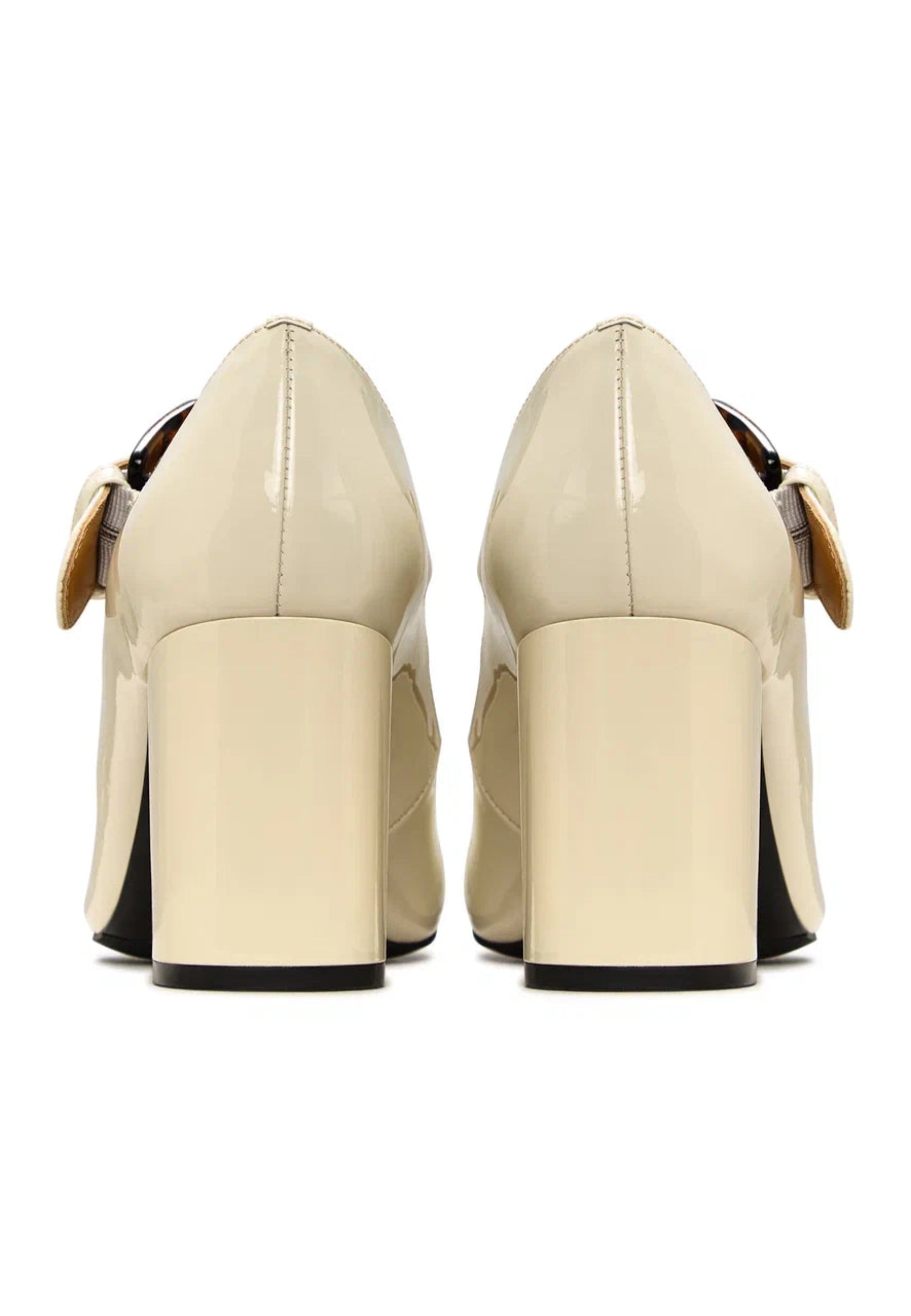 Vintage Buckle Patent Leather Pumps - White