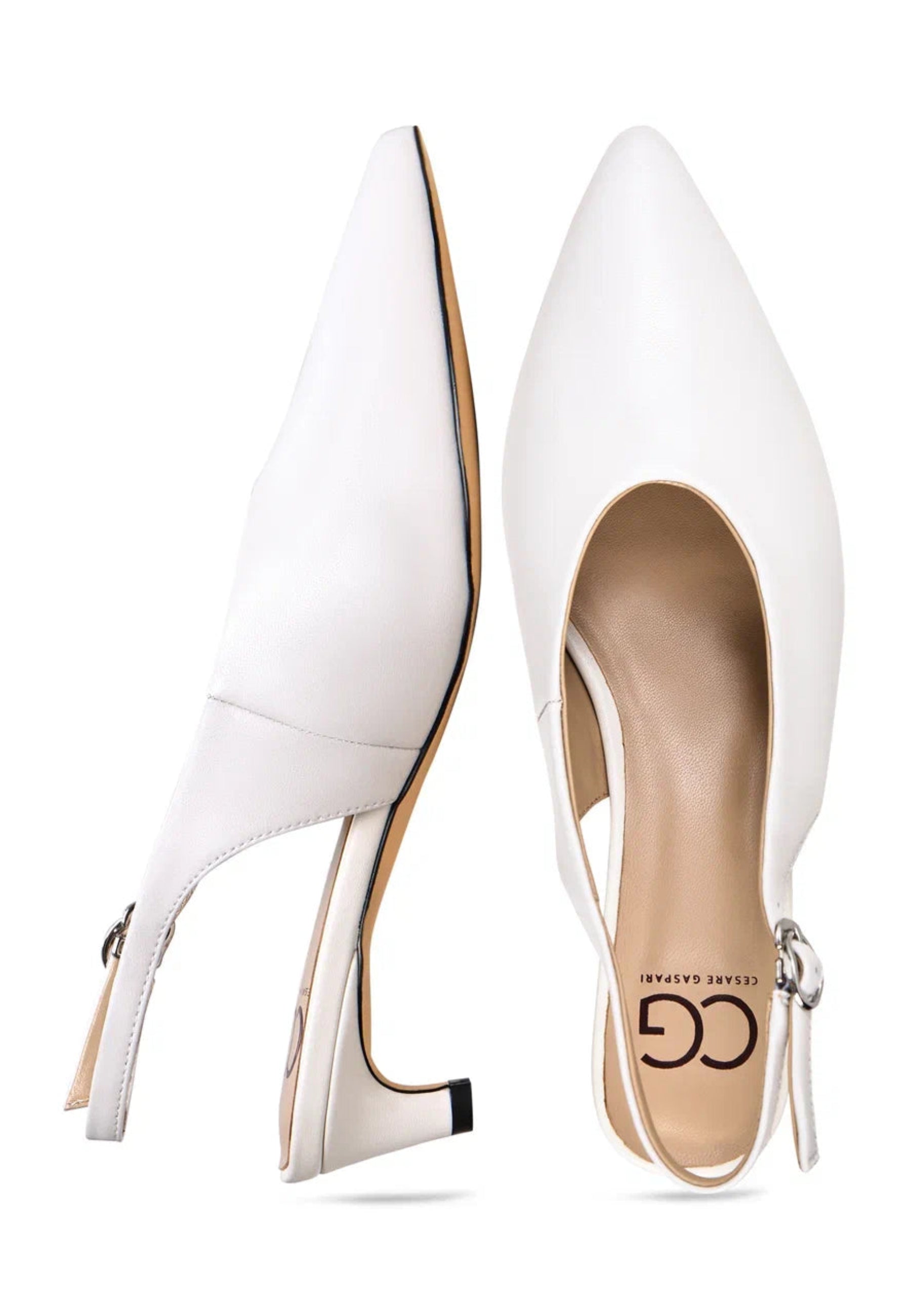 Minimalist Slingback Kitten Heels - White