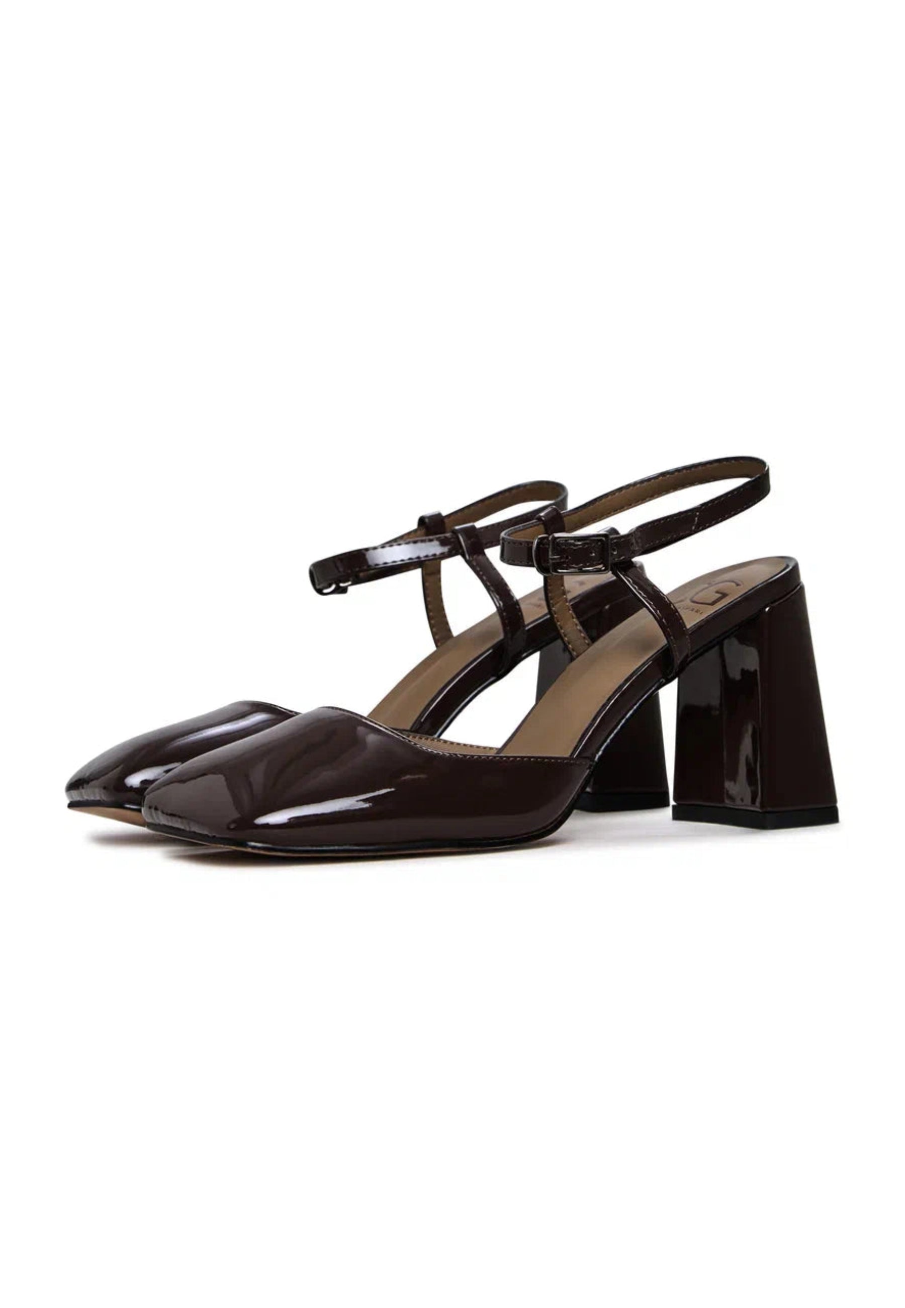 Patent Block Heel Pumps - Brown