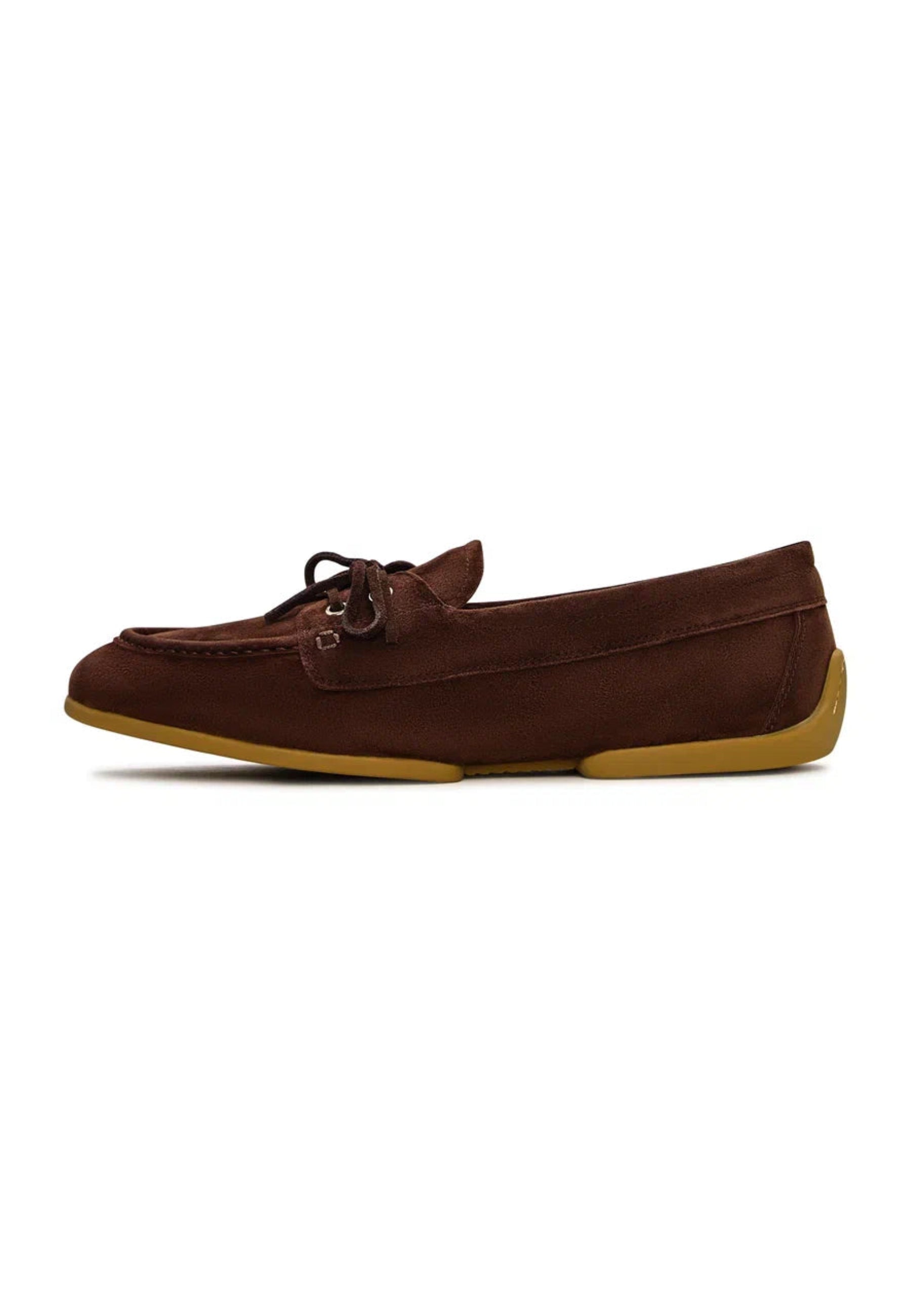 Suede Lace-Up Loafers - Brown