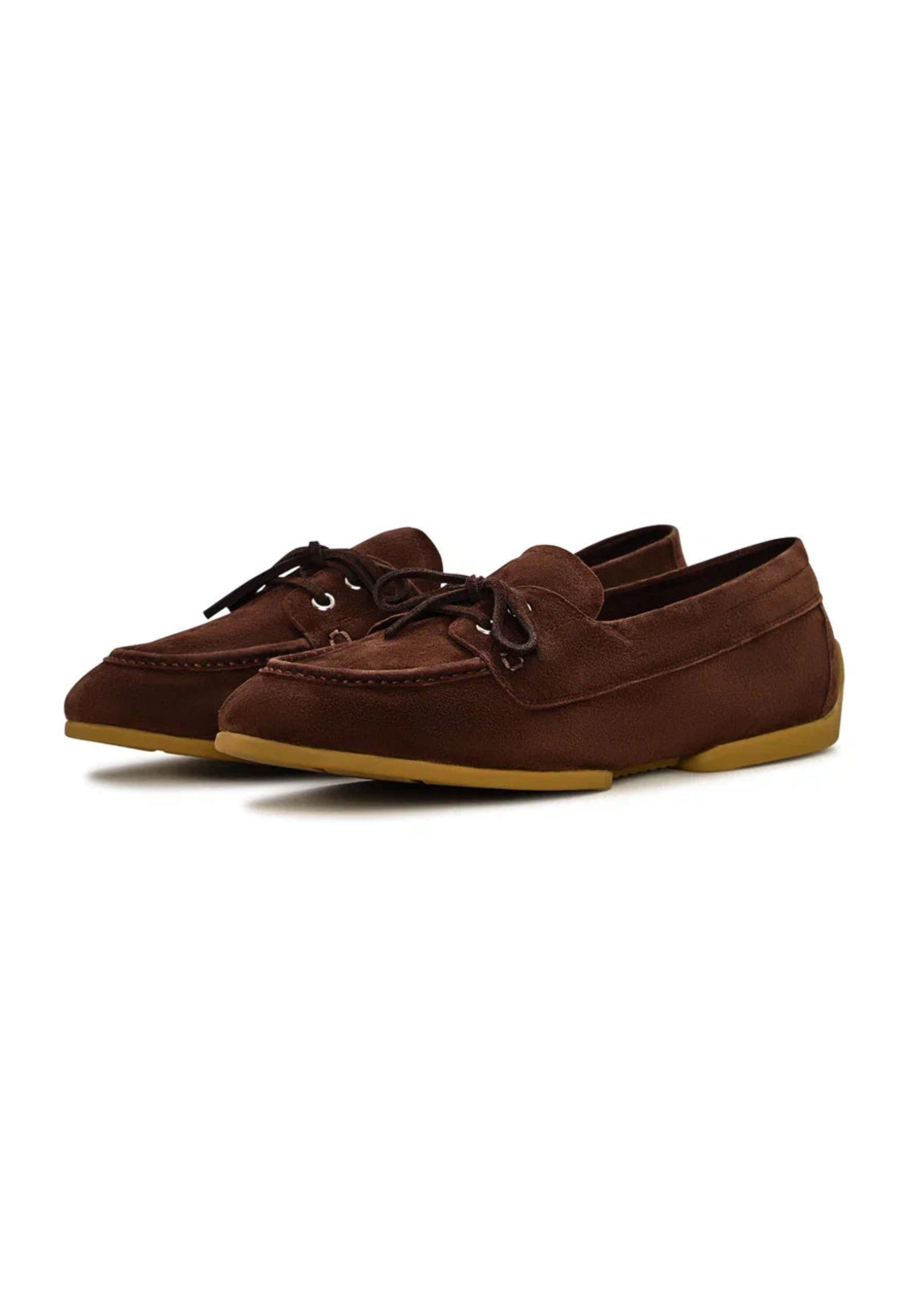 Suede Lace-Up Loafers - Brown