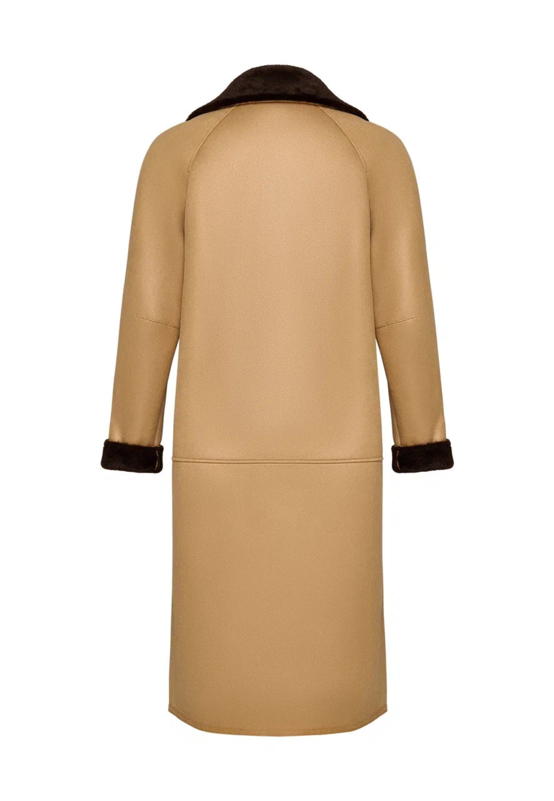 Button-Up Faux Reversible Long Coat - Light Brown