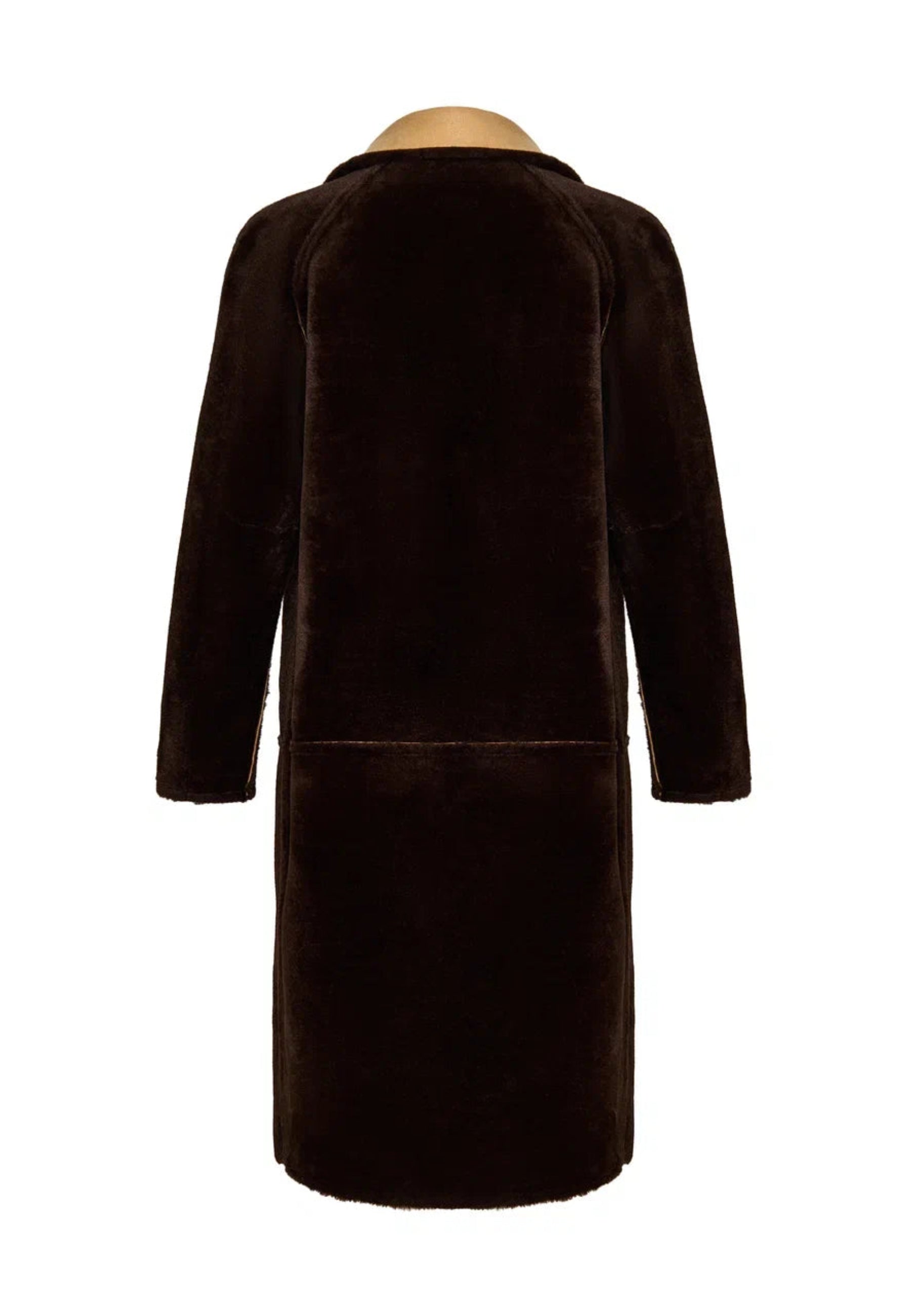 Button-Up Faux Reversible Long Coat - Light Brown