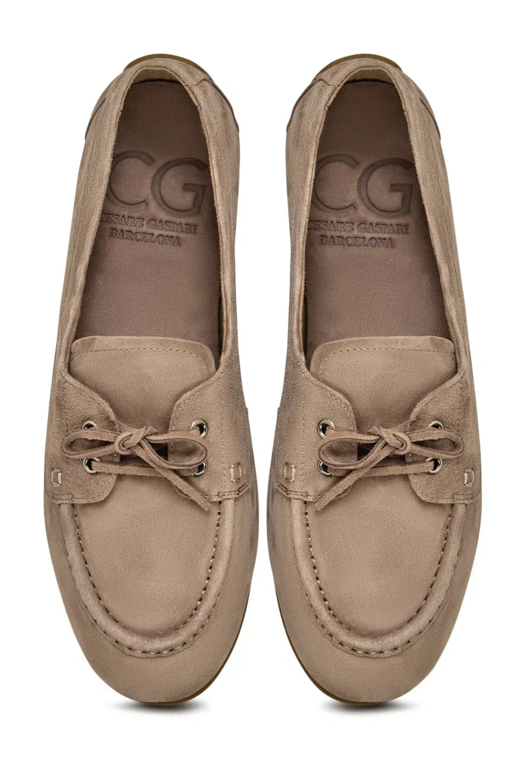 Suede Lace-Up Loafers - Beige