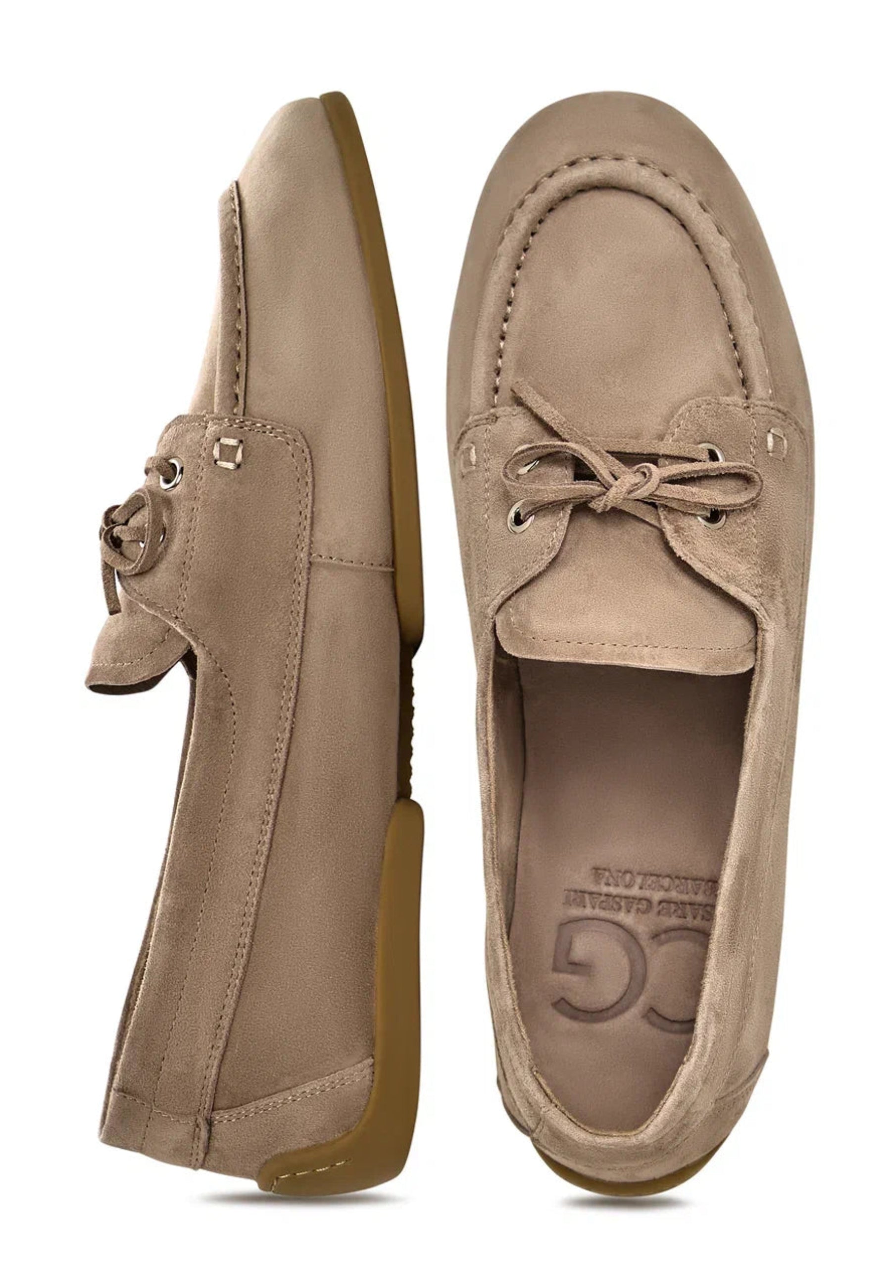 Suede Lace-Up Loafers - Beige