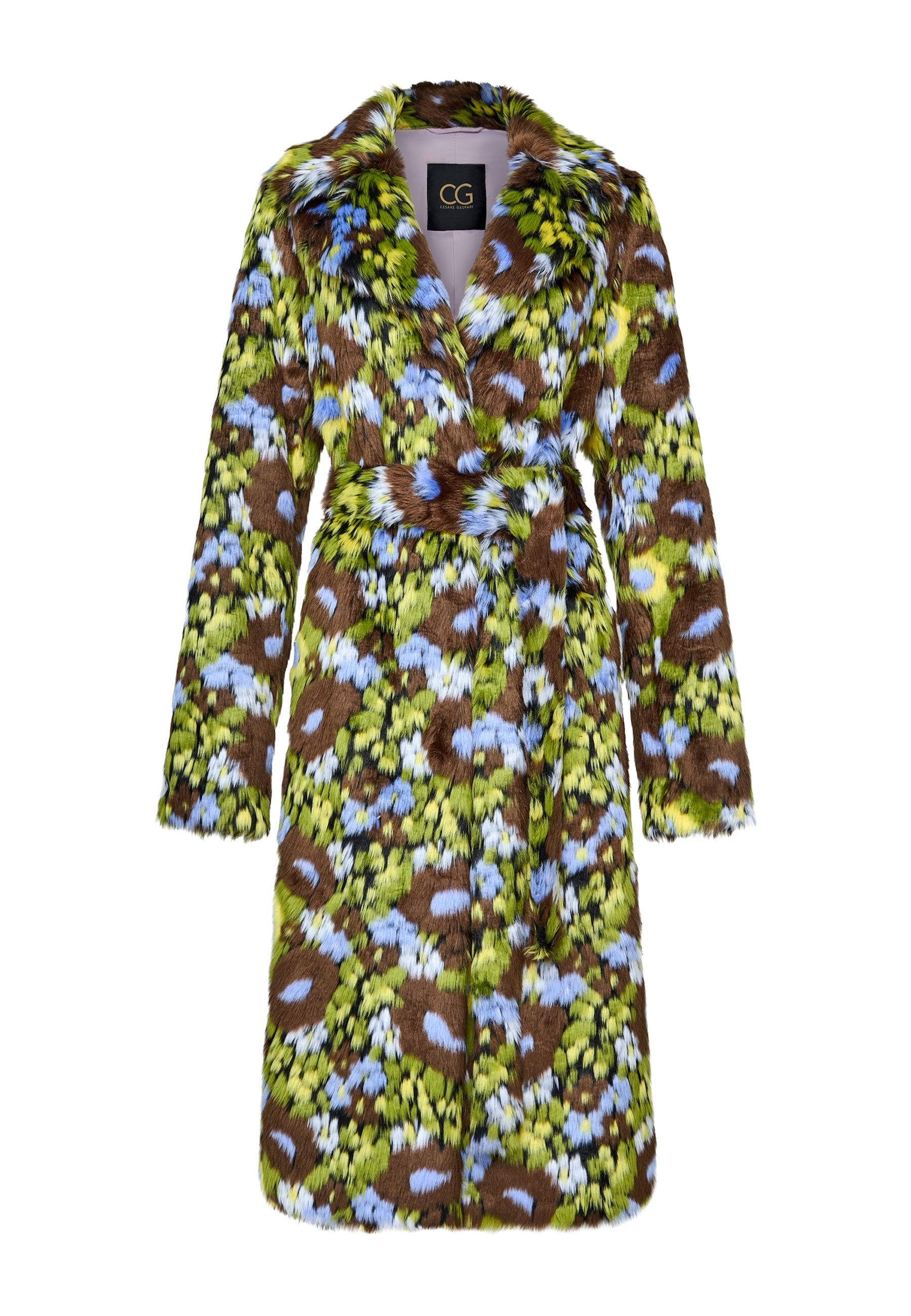 Trendy Faux Fur Long Coat with Vibrant Floral Print