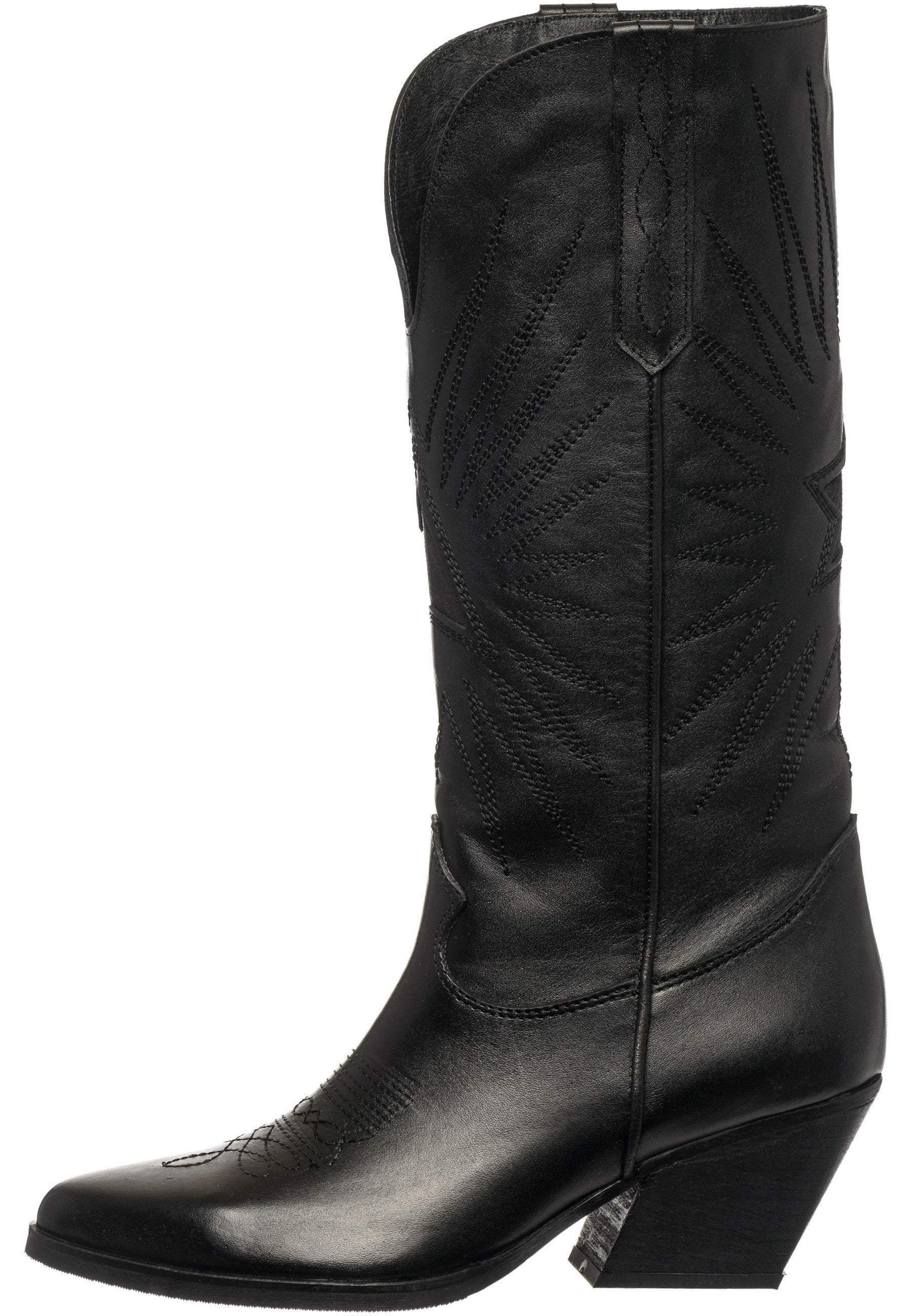 Black Cowboys Boots- Stylish Western Leather Footwear with Pointed toe and block heel