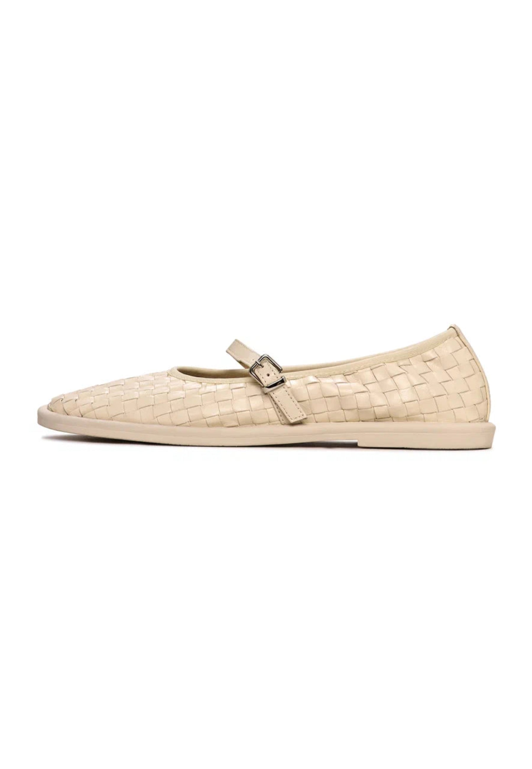 Woven Elegance Mary Janes - Beige