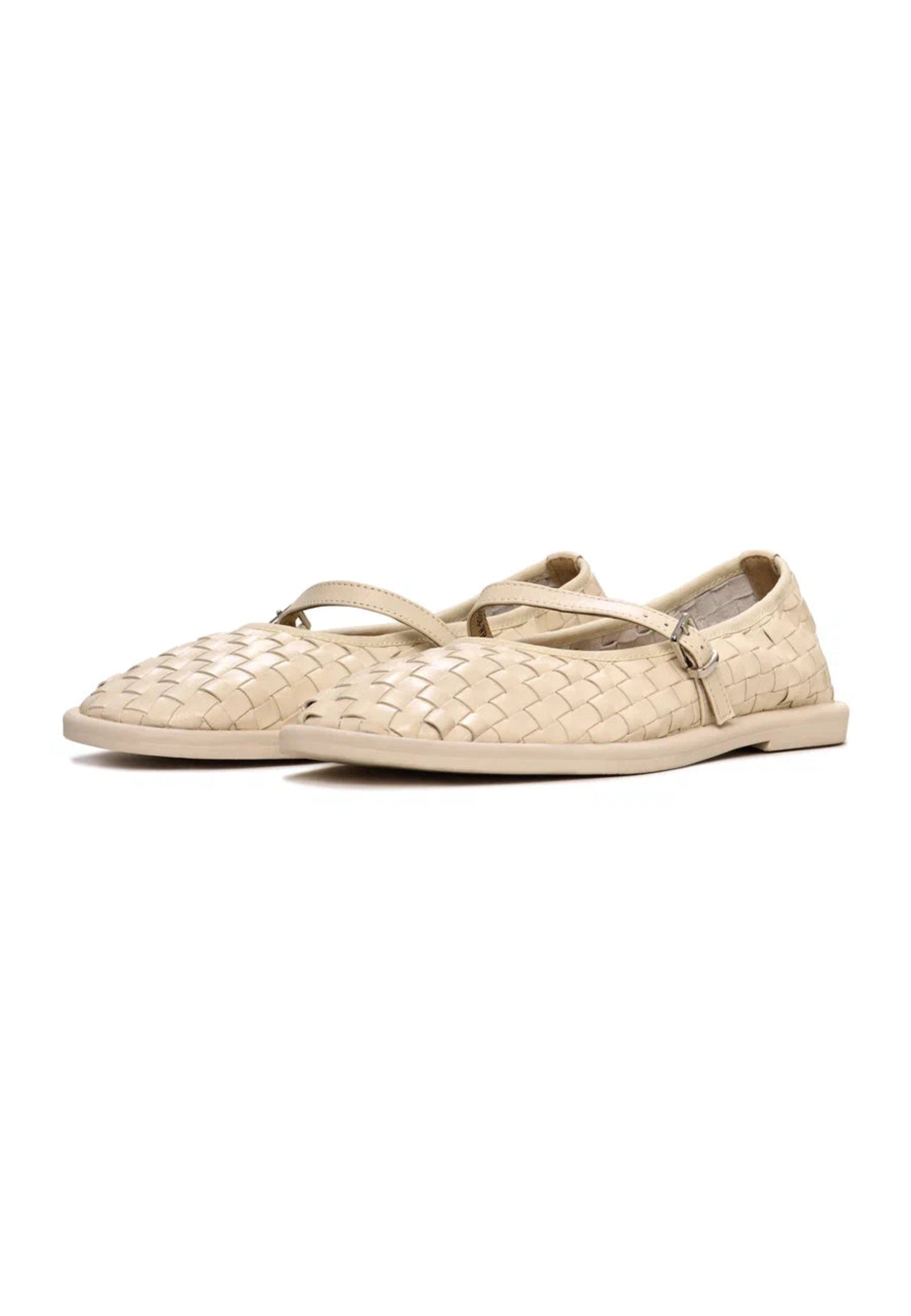 Woven Elegance Mary Janes - Beige