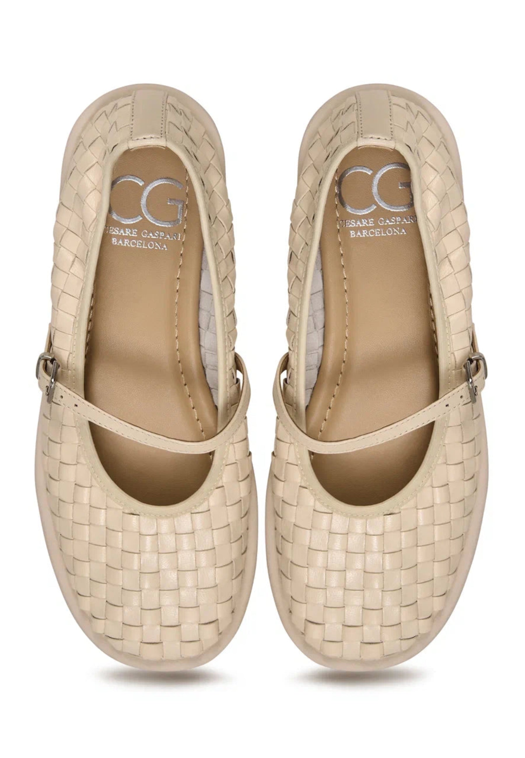 Woven Elegance Mary Janes - Beige