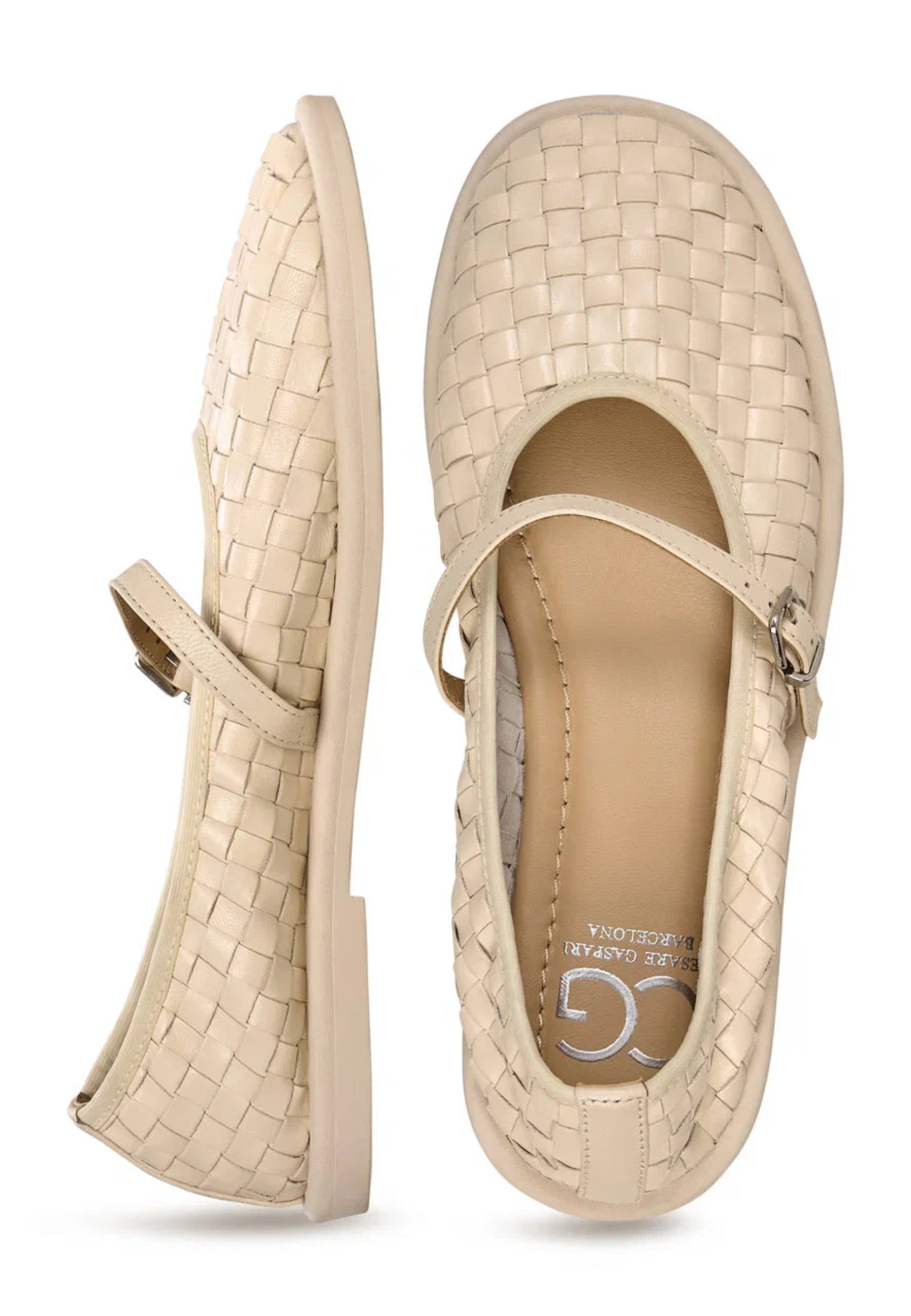 Woven Elegance Mary Janes - Beige