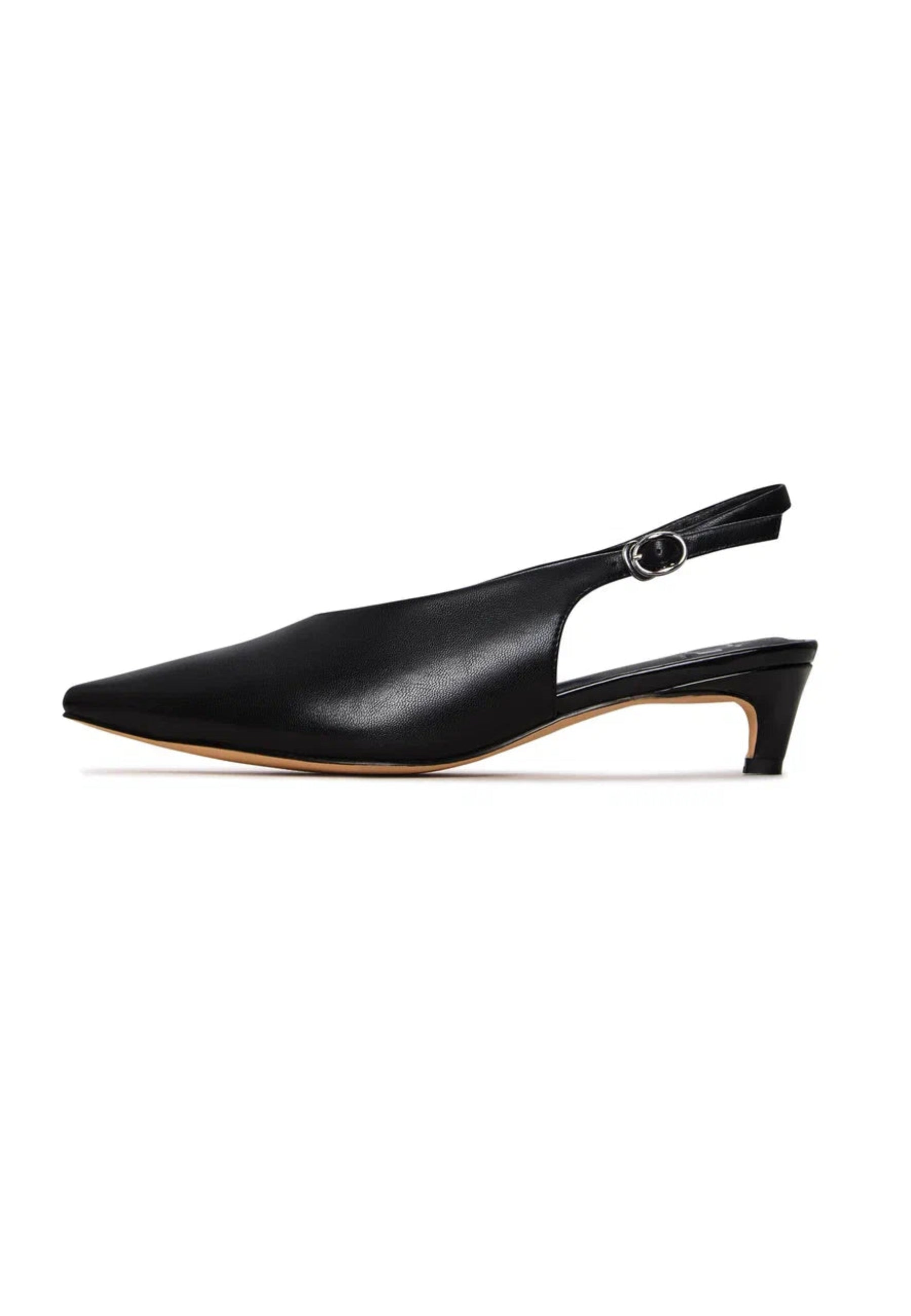 Minimalist Slingback Kitten Heels - Black