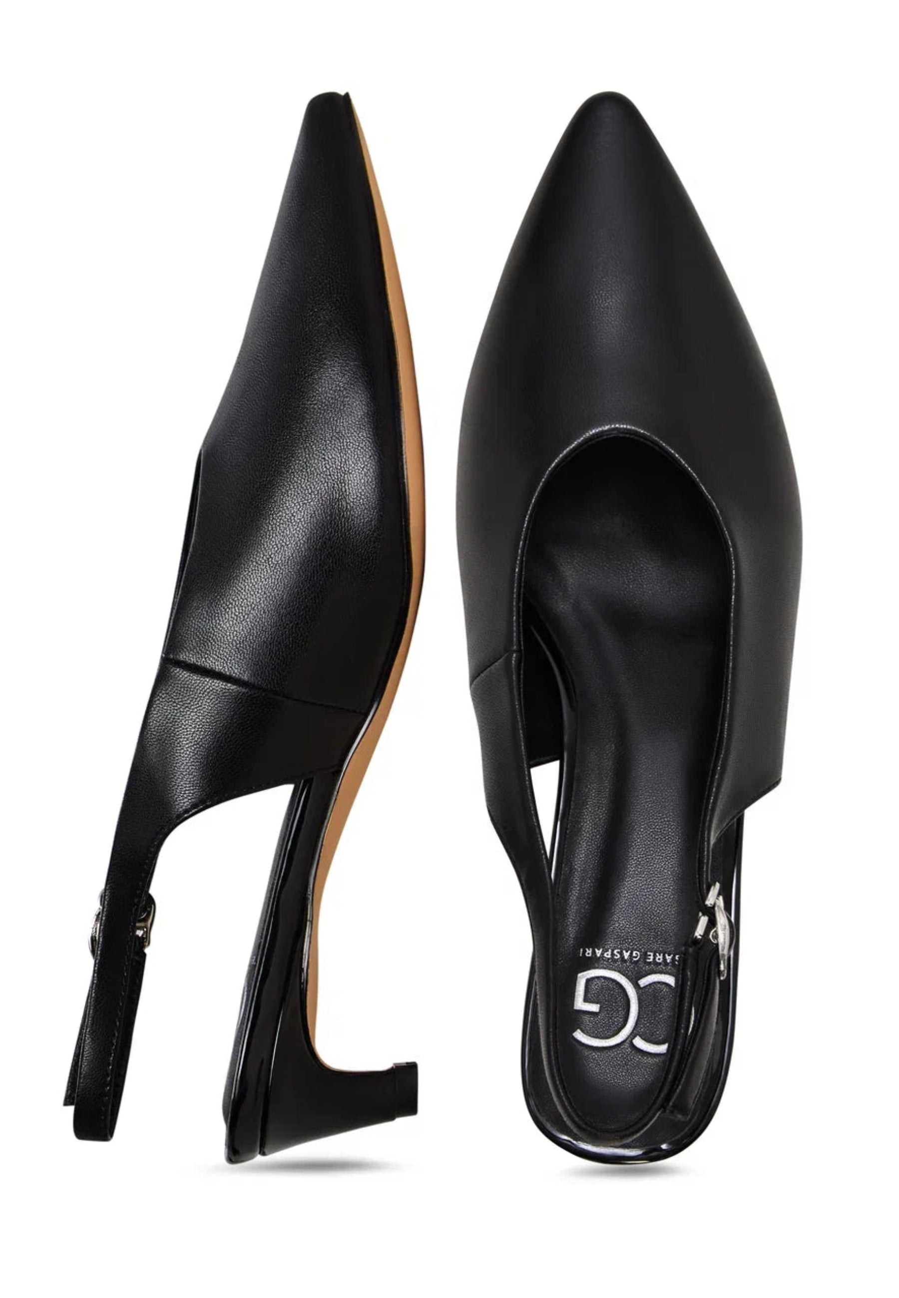 Minimalist Slingback Kitten Heels - Black