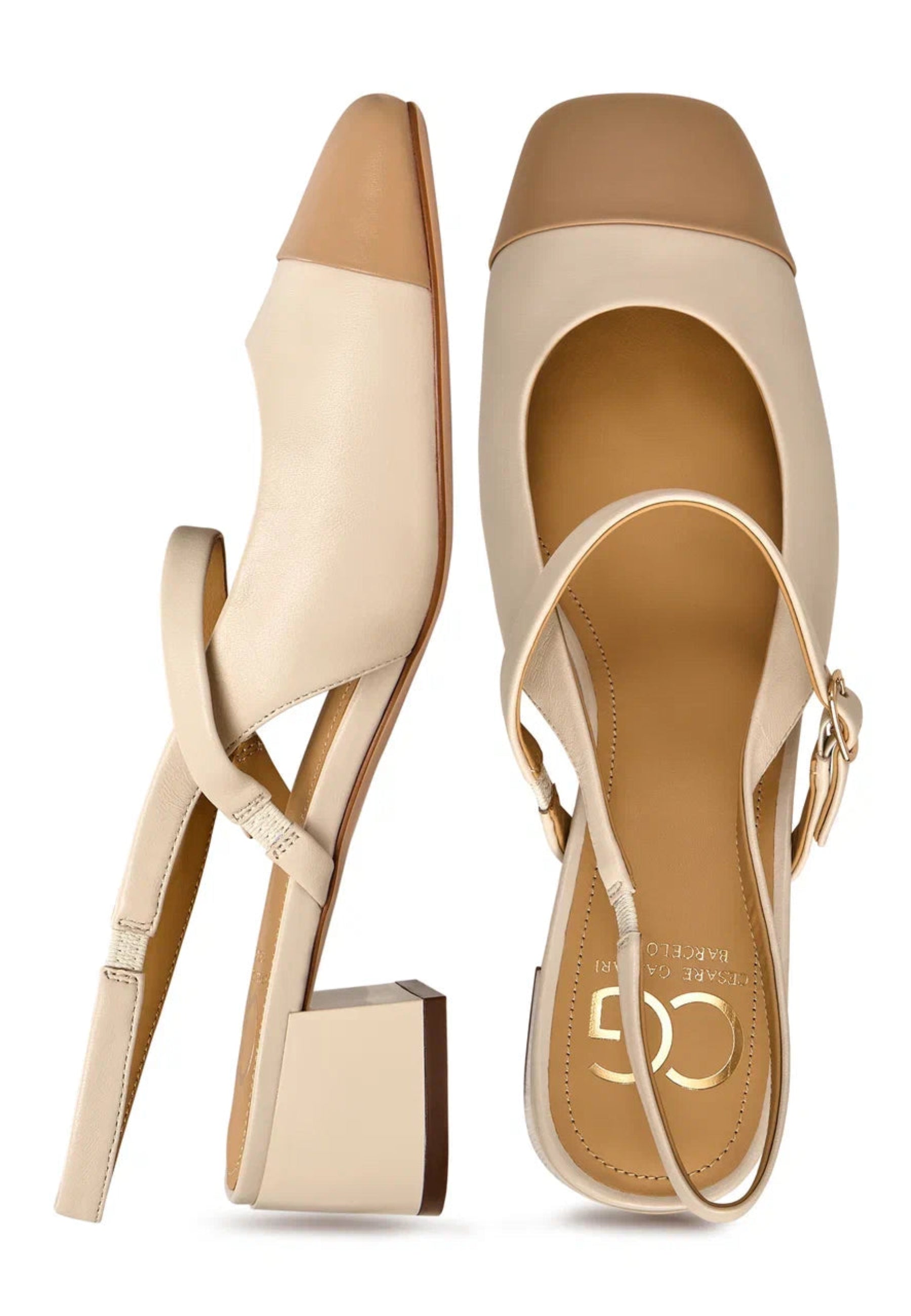 Slingback Block Heels Pumps Marisol - Light Beige