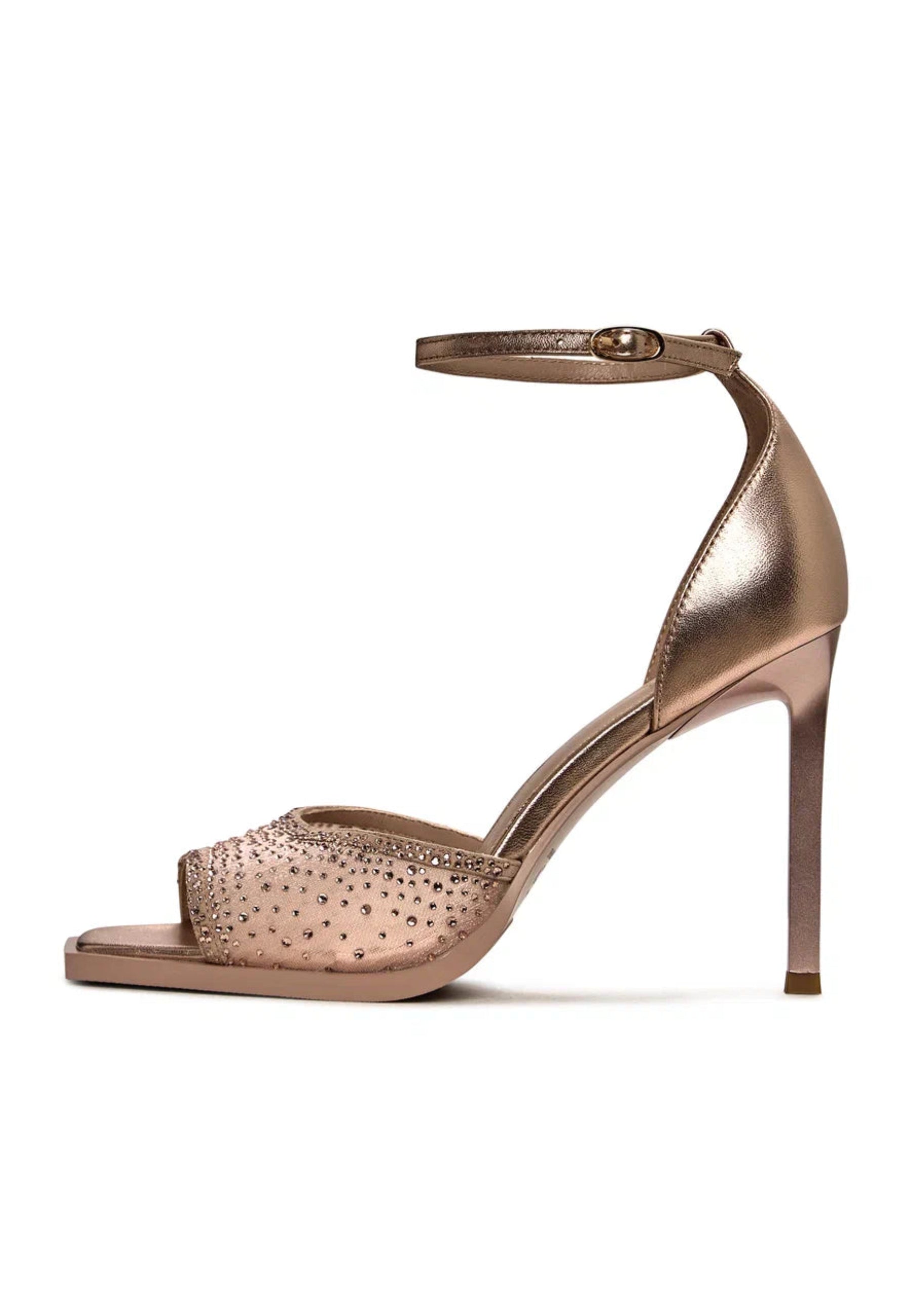 Luxe Crystal Ankle-Strap Heels - Beige