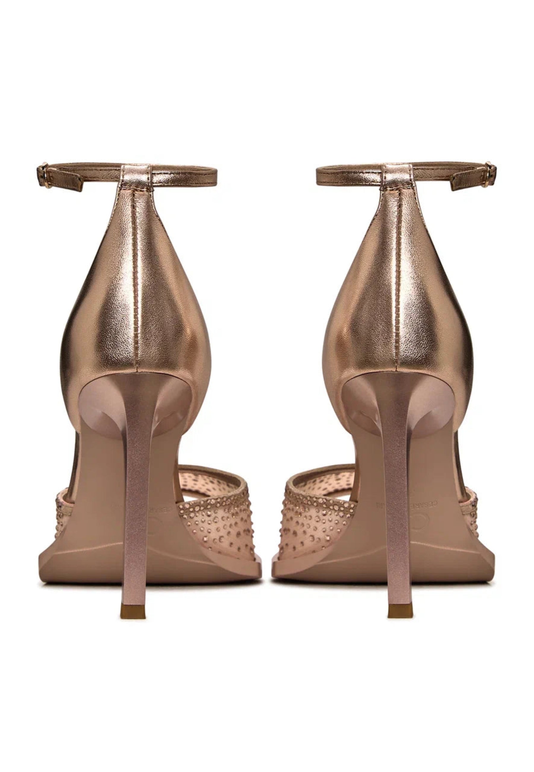 Luxe Crystal Ankle-Strap Heels - Beige