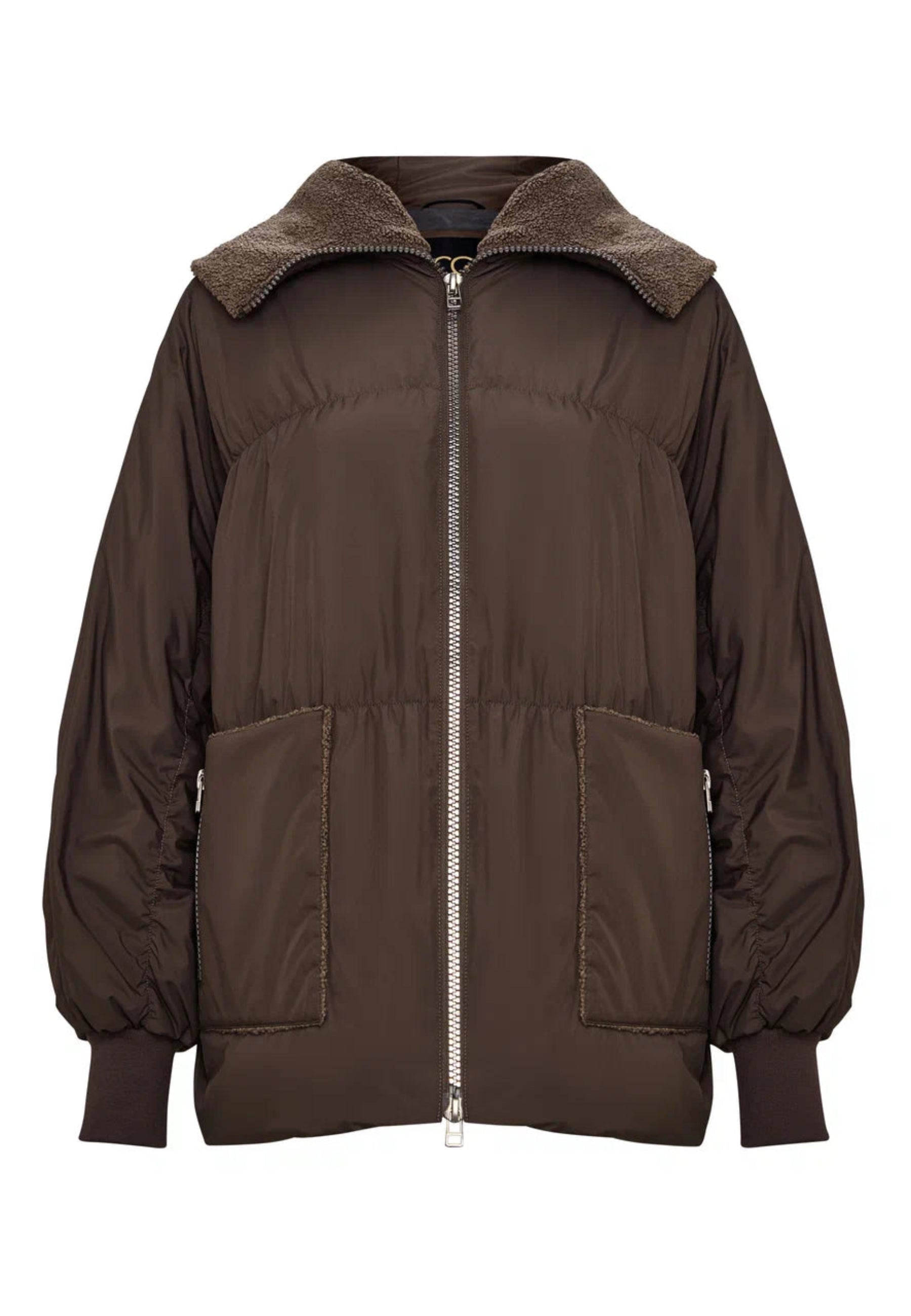 Shearling-Collar Puffer Jacket - Chocolate