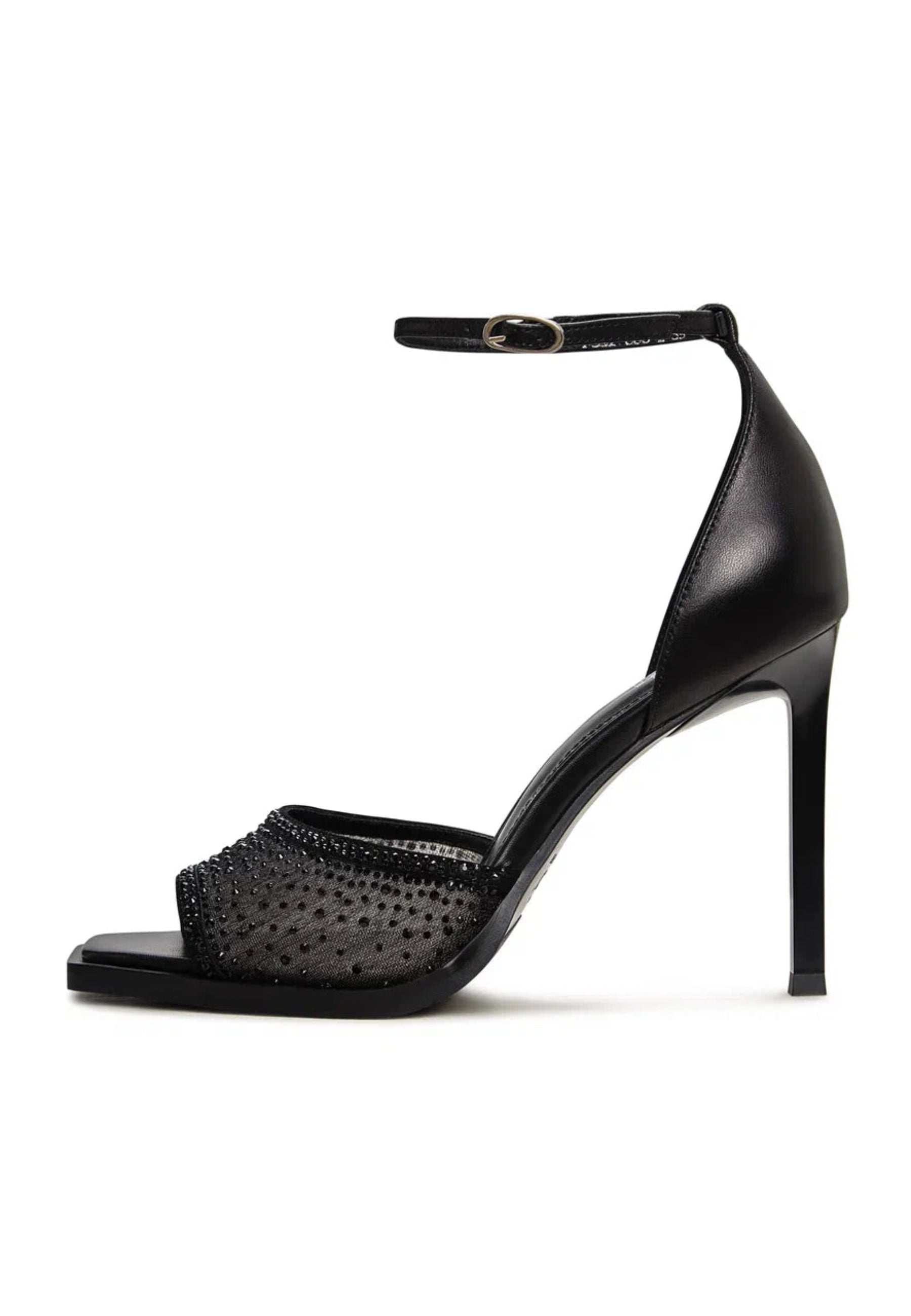 Luxe Crystal Ankle-Strap Heels - Black