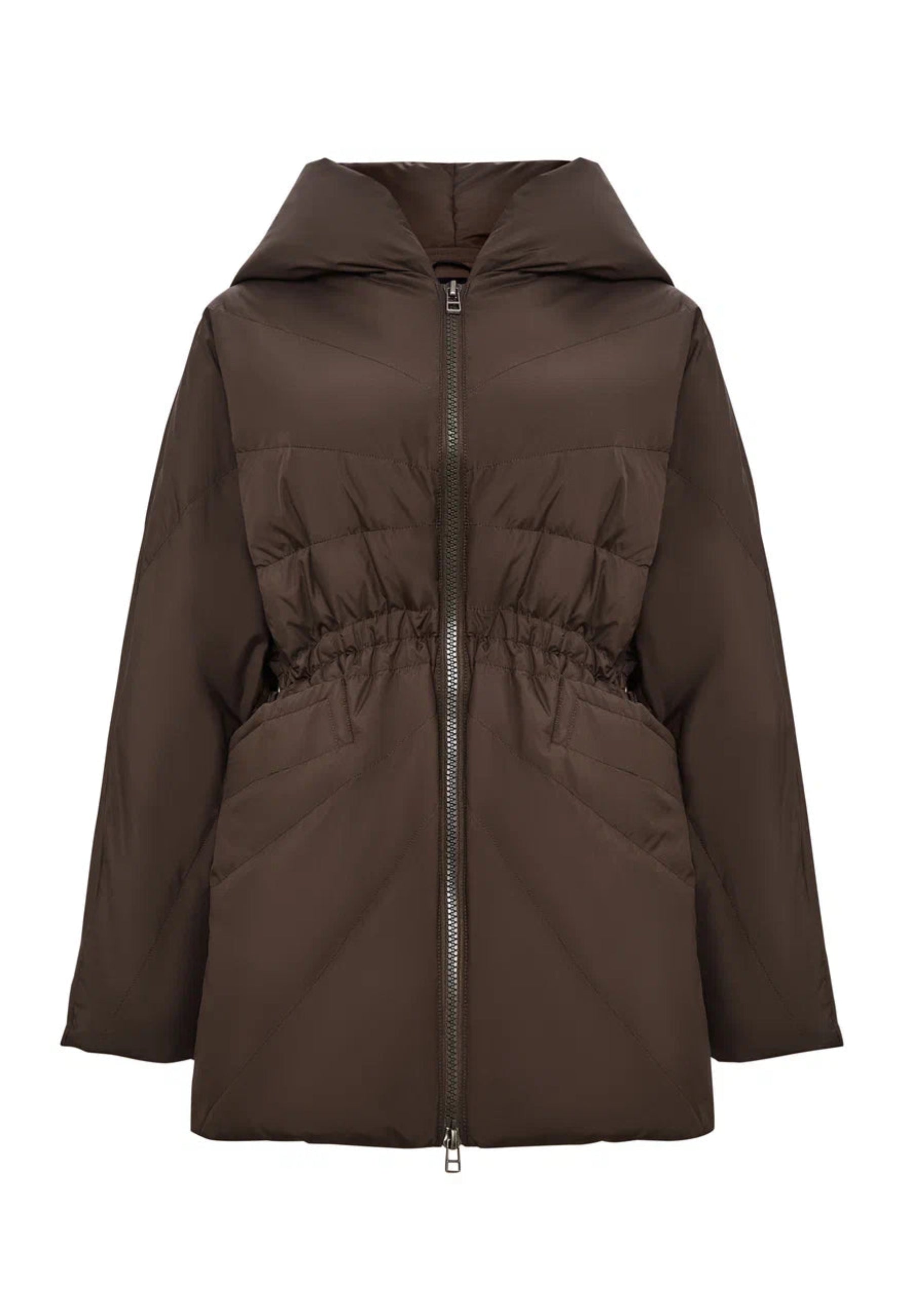 Hooded Quilted Jacket - Brown